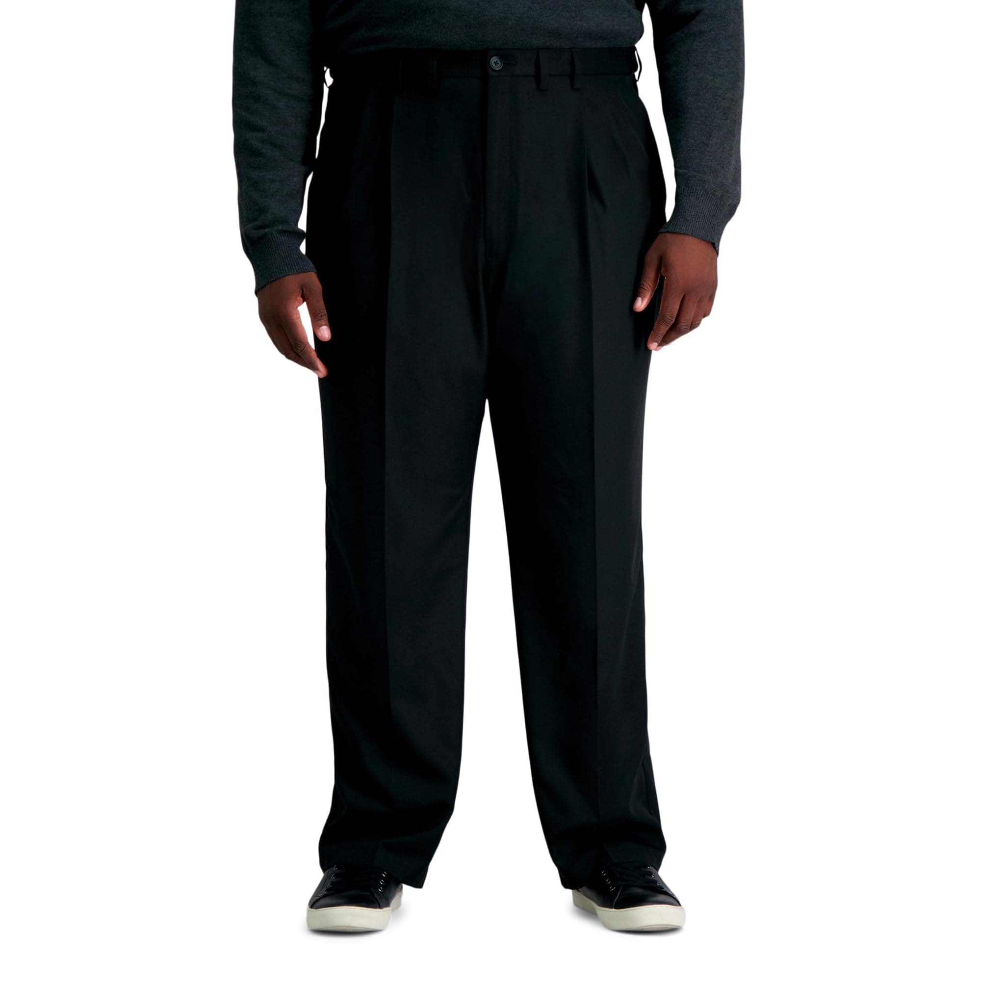 Haggar Men's Cool 18 Pro Classic Fit Pleat Front Hidden Expandable Waist Pant-Regular and Big & Tall Sizes Casual, Black-Bt, 56W x 30L