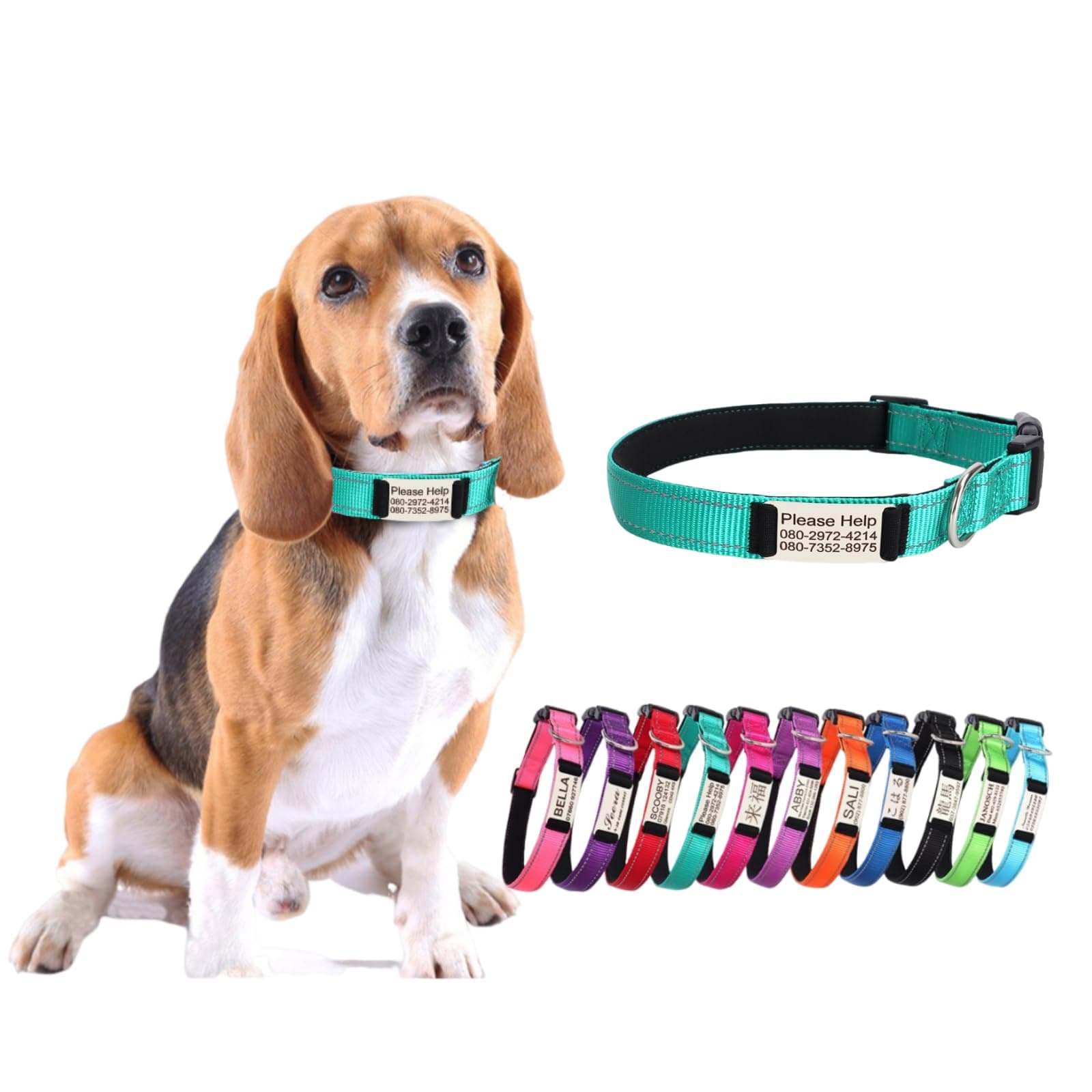 Personalized Dog Collar, Reflective Dog Collar with Engraved Name Plate, Customized for Dogs (Green Forest, L)