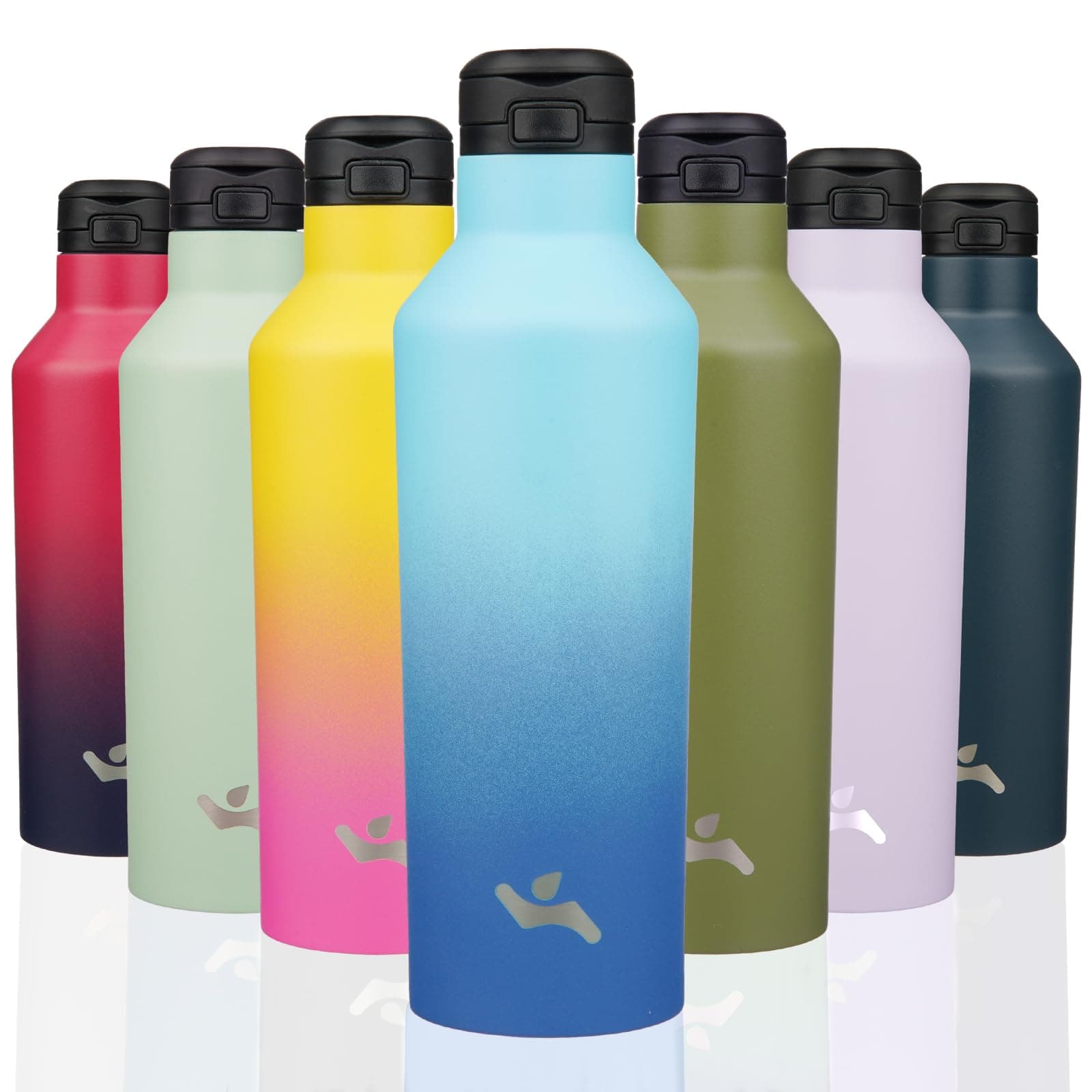 Insulated Water Bottle with Straw,25OZ Double Wall Vacuum Stainless Steel Water Flask with 2 Lids,Sky