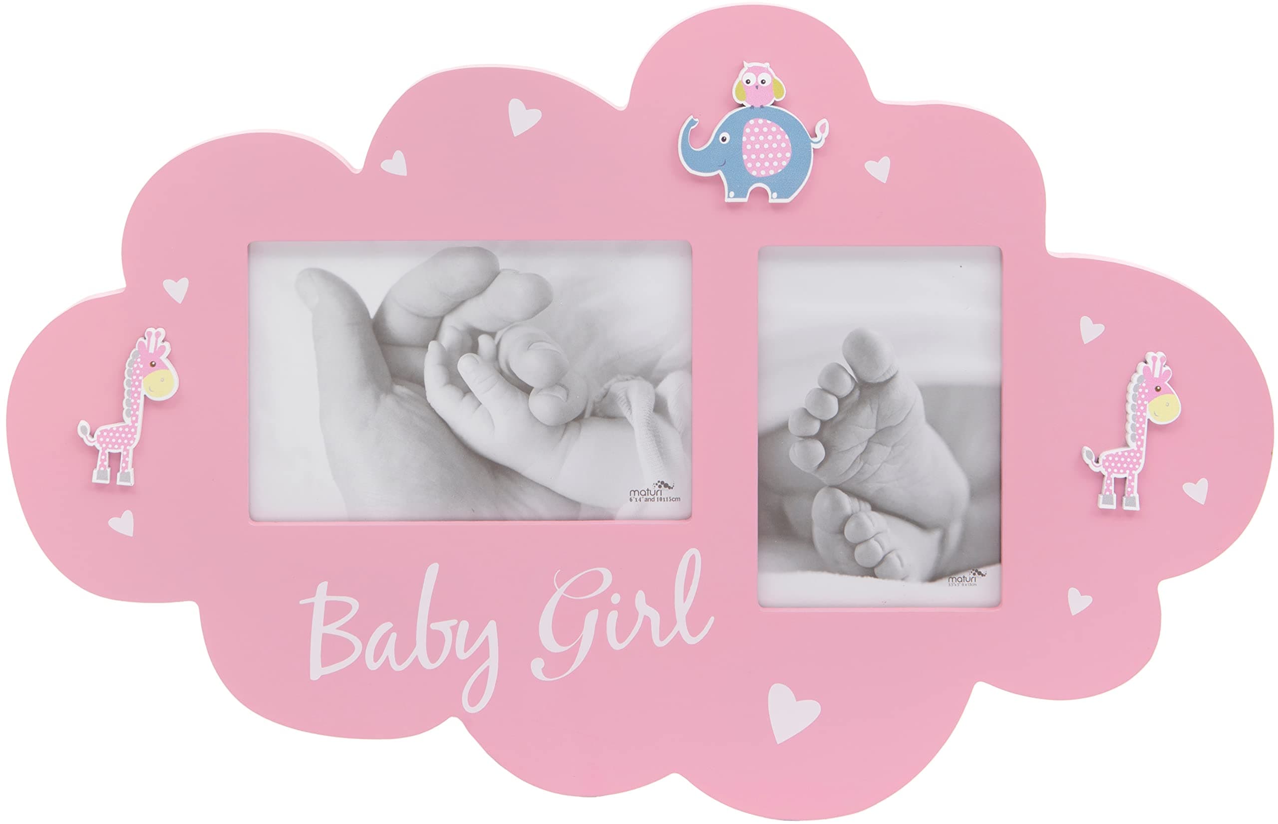 Maturi Wood Photo Frame, Baby Girl Cloud, Pink, 15.7" x 10.2", Christening Newborn Gift