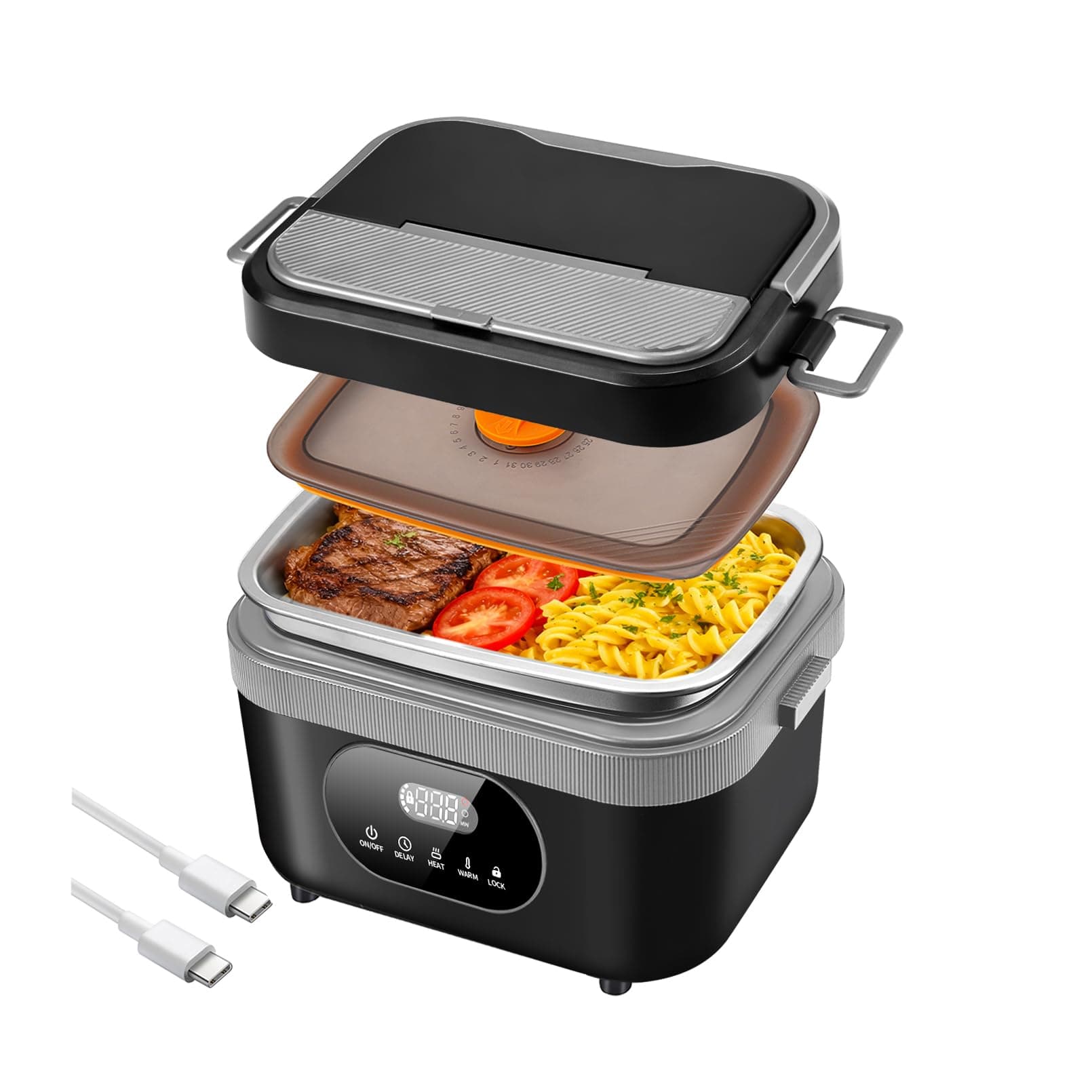 oofkit Electric Lunch Box For Adults(Men & Women),Heated Lunch Box Battery Powered With USB Charge port,Self Heating Cordless,Portable Food Warmer lunch box For meals on the go(Black 1.3L)