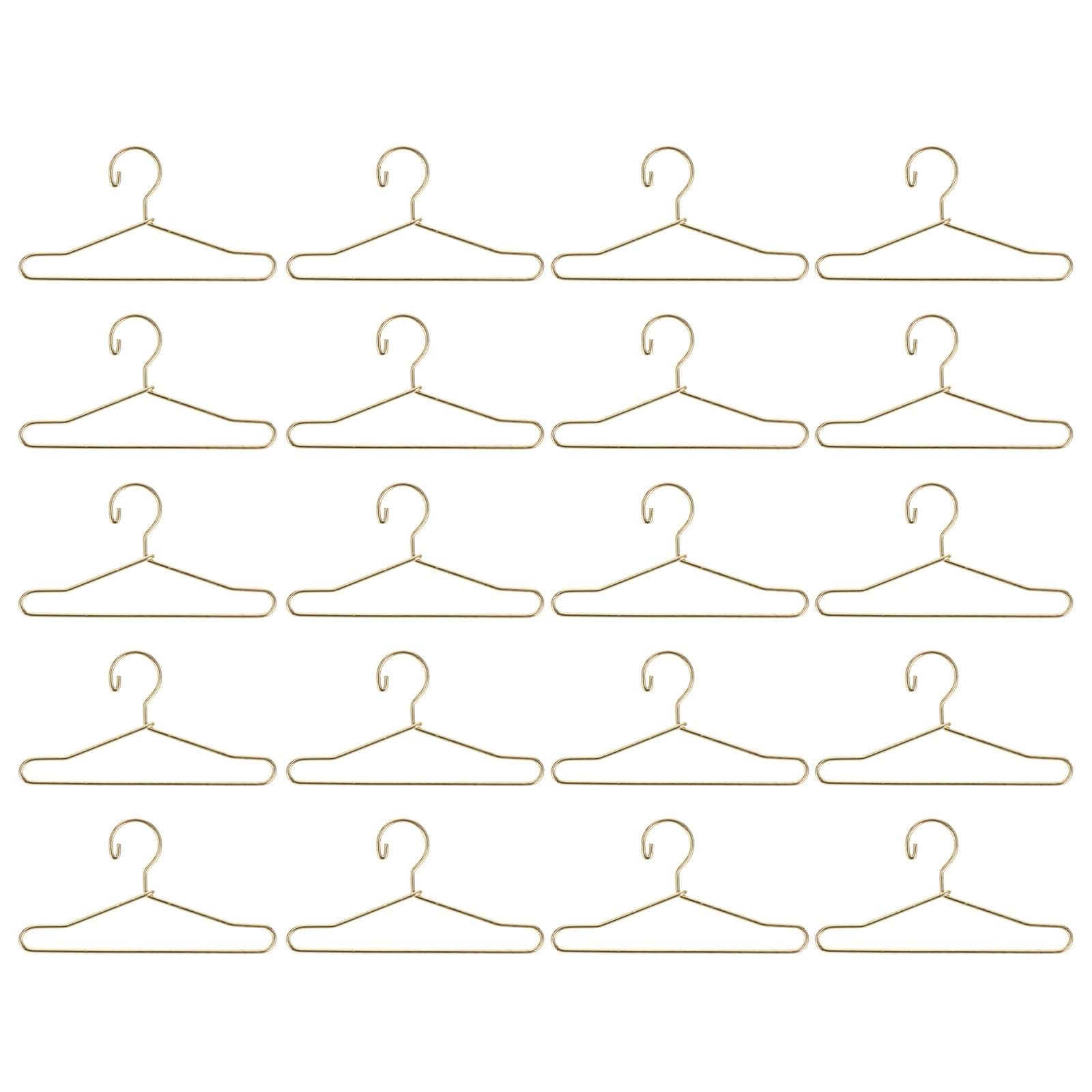 EXCEART 20 Pcs Doll Clothes Hanger Metal Doll Outfit Hanger Wardrobe Clothes Accessories Wire Hangers,Coat,Metal Hangers for Gown Dress Outfit 65mm Golden