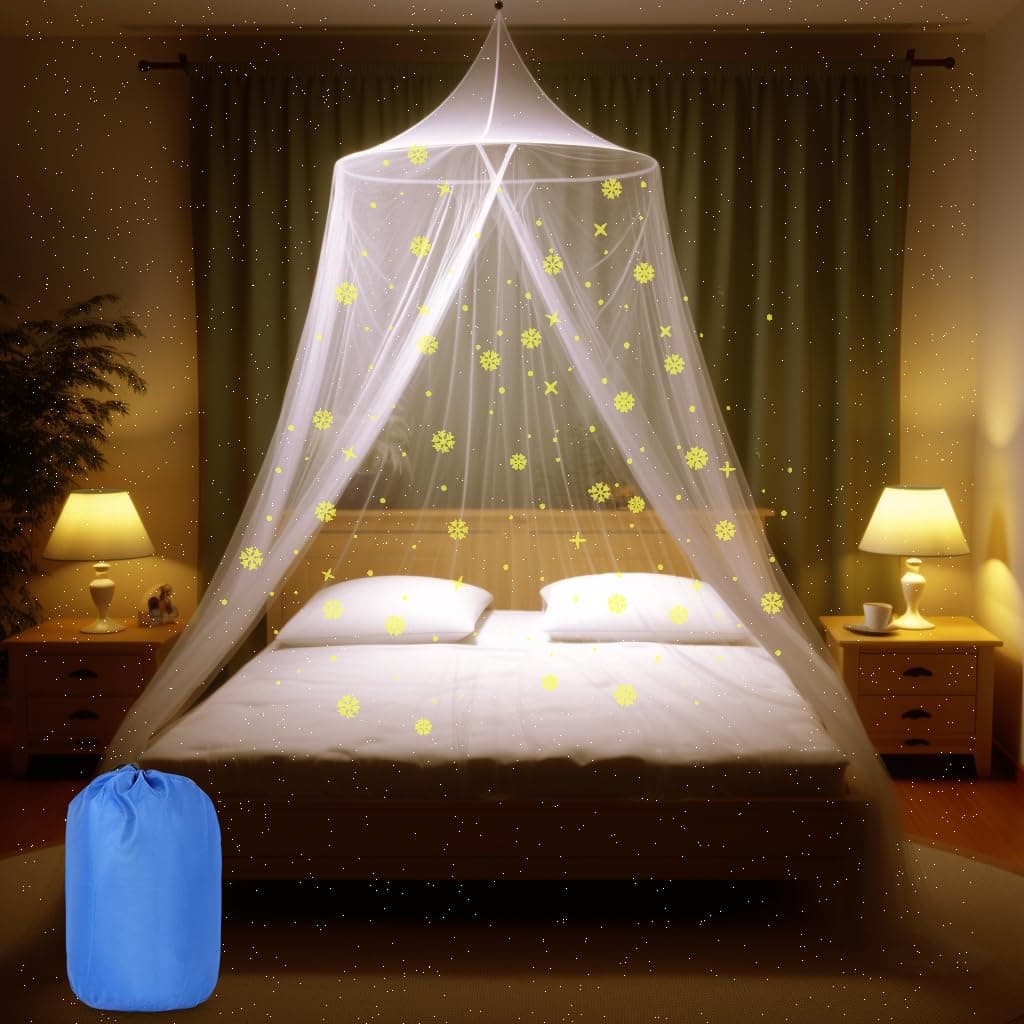 Sublaga Mosquito Net with Luminous Snowflake Light Bed Canopy Dome Anti-Mosquito Bed Canopy for Baby, Children, Girls or Adults Bed, 60*250*1200cm