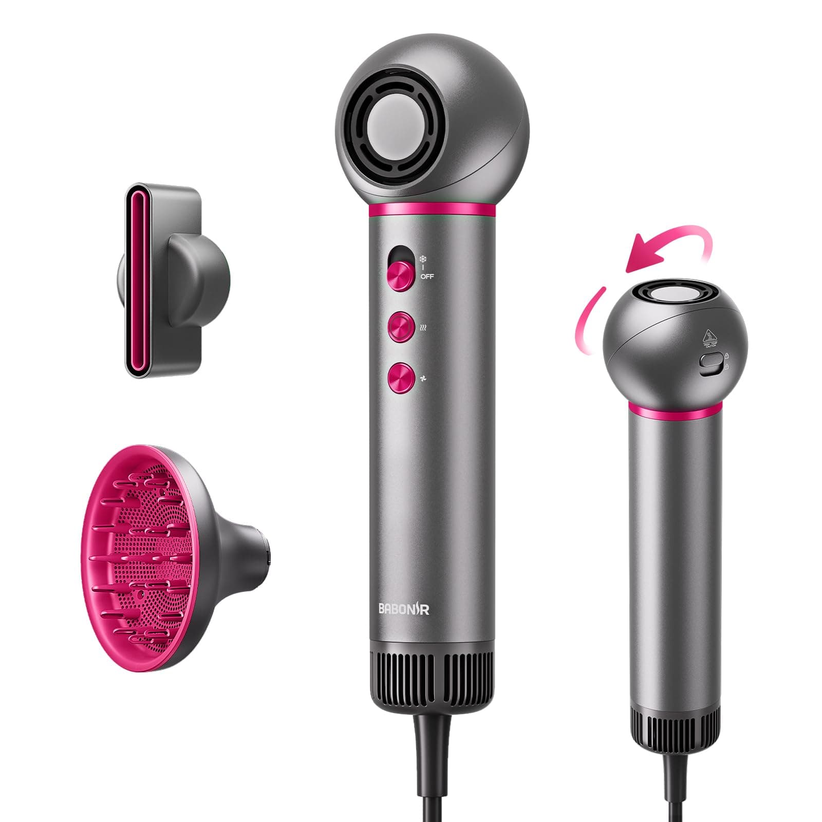 BABONIR High-Speed Travel Hair Dryer, 360° Rotating Head, 0.6Lb Lightweight