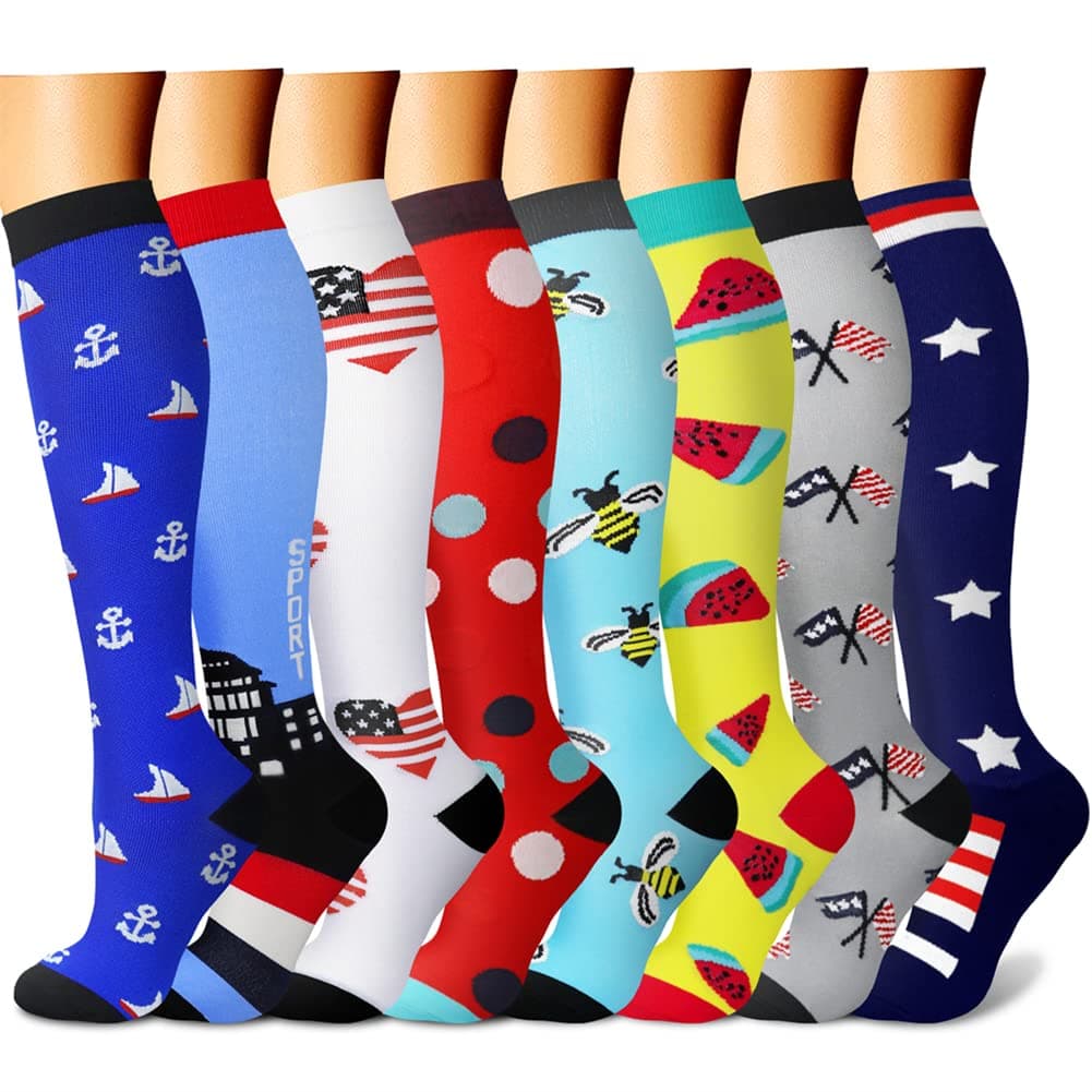Compression Socks (7 Pairs)15-20 mmhg is BEST Graduated Athletic & Medical for Men & Women, Running, Travel, Nurses, Pregnant - Boost Performance, Blood Circulation & Recovey(Small/Medium, Assorted 5)