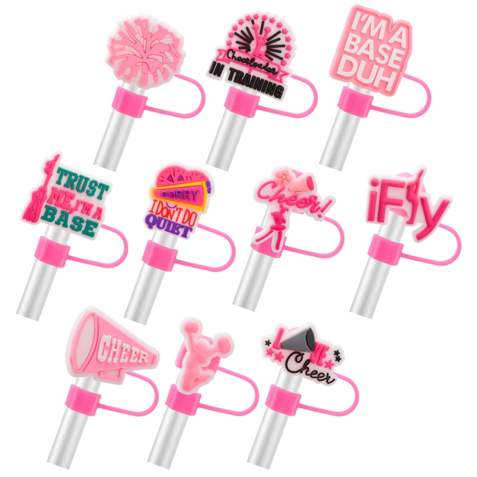Ychelhr - 10 tapas de silicona rosa para vaso Stanley de 30 y 40 onzas, fundas reutilizables para puntas de pajita de animadora para accesorios de copa Stanley, CYUS09