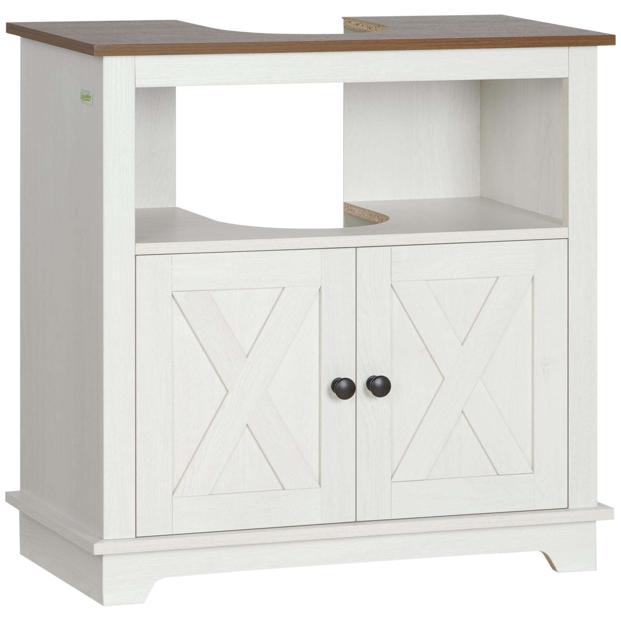kleankin Farmhouse Under Sink Bathroom Cabinet Pedestal Storage White