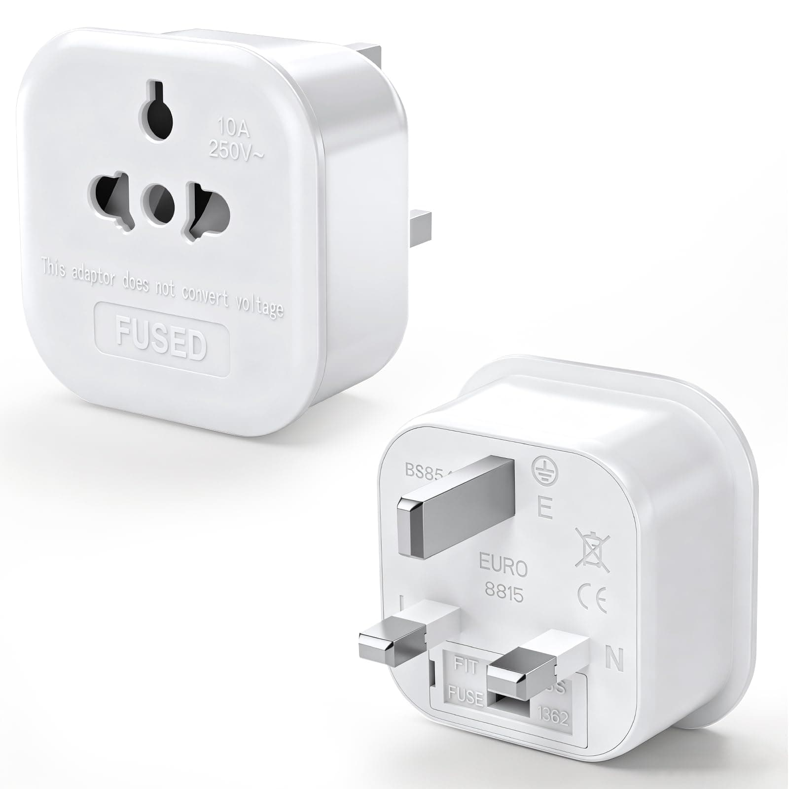 US to UK Plug Adapter 2 Pin to 3 Pin Travel Adaptor 2 Pack,13A 250V Global Appliance Converter Plug for the Visitor from USA, EU, Australia, Thailand, Canada, Japan(Type A, B, C, I, E, F, L)