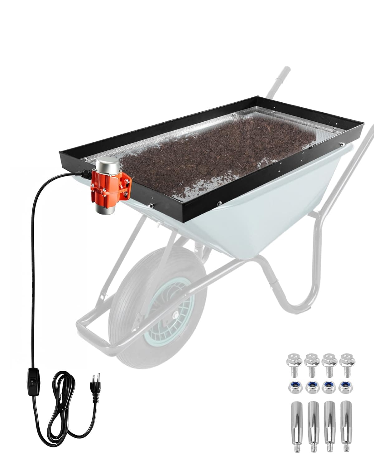 Motorized Soil Sifter with Vibration Motor, 30W Automatic Screening Machine Fits Most Wheelbarrows, 1/4" Mesh Garden Sieve for Sand Dirt Compost