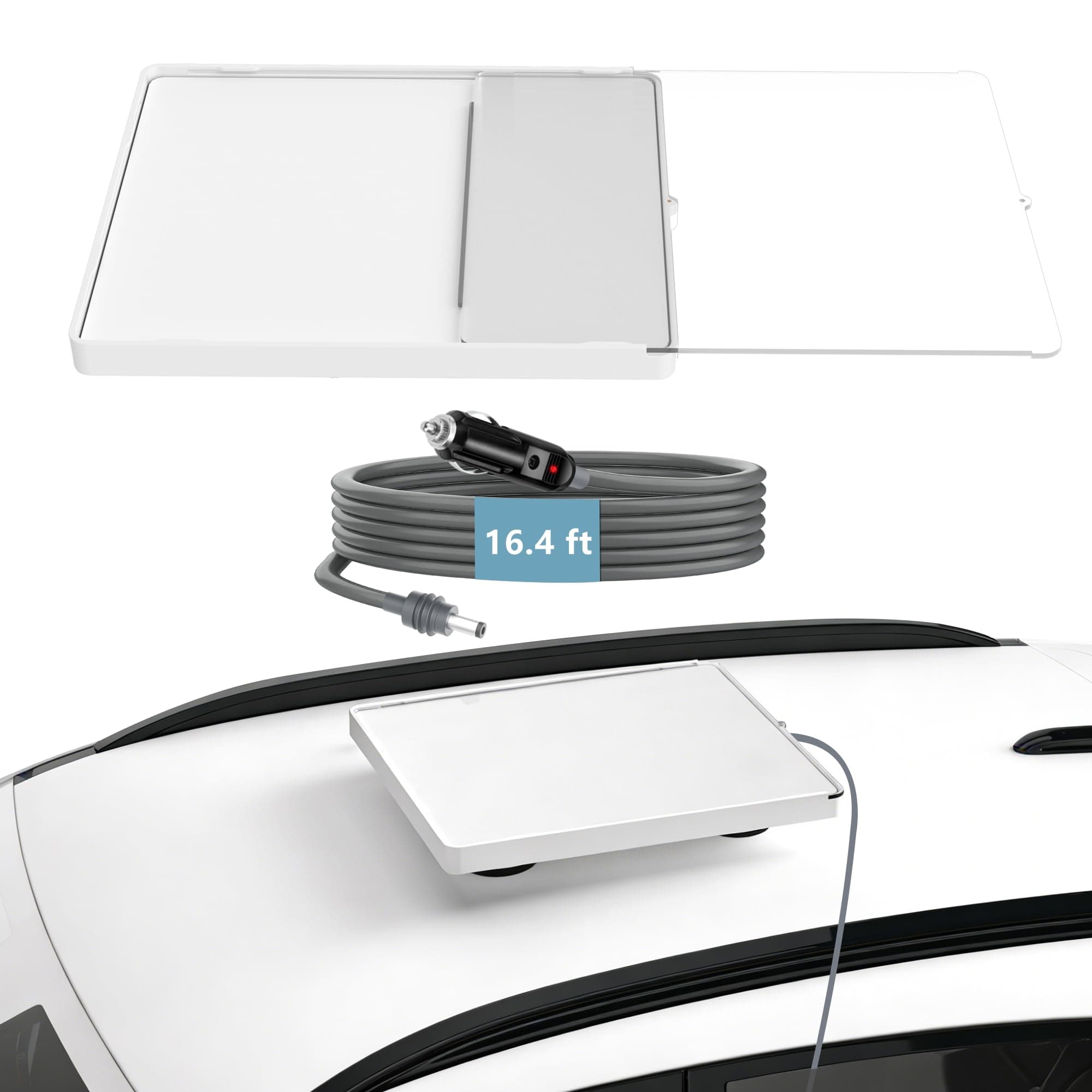 Starlink Mini Magnetic Roof Mount with 12V Car Power Cord – High-Speed Stable Flat Mount | Drill-Free Flat Car Mount Kit (220LB Pulling Force), Weather-Resistant Cover for RV, SUV, Truck (White)