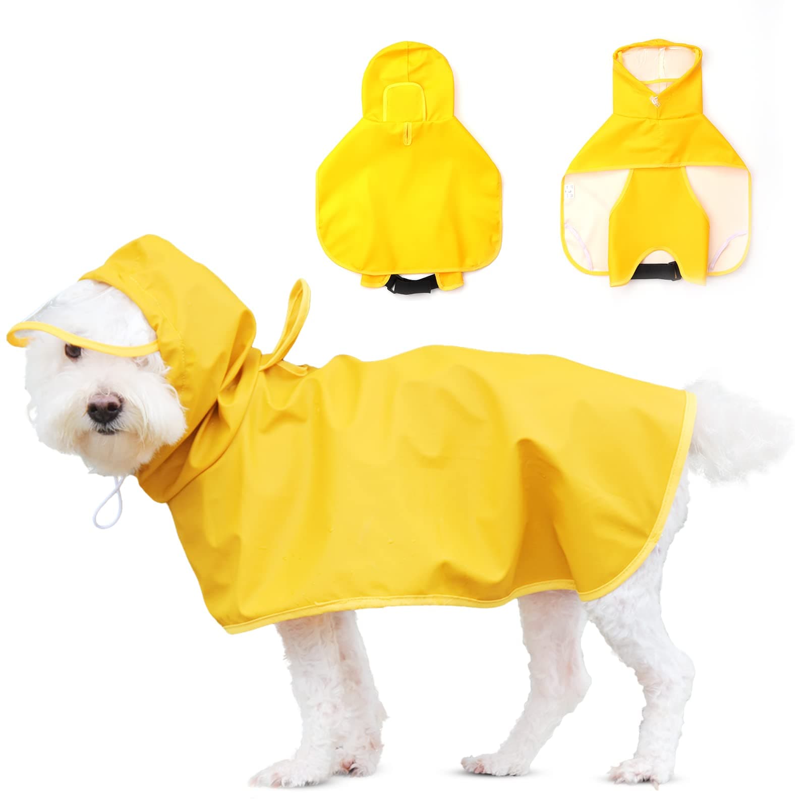 LUZGAT Dog Raincoat for Medium Dogs, Dog Rain Jacket with Clear Hooded, Waterproof Dog Rain Coat with Adjustable Belly Strap, Dogs Safety Vest for Outdoor Adventures Walking(Yellow,L)