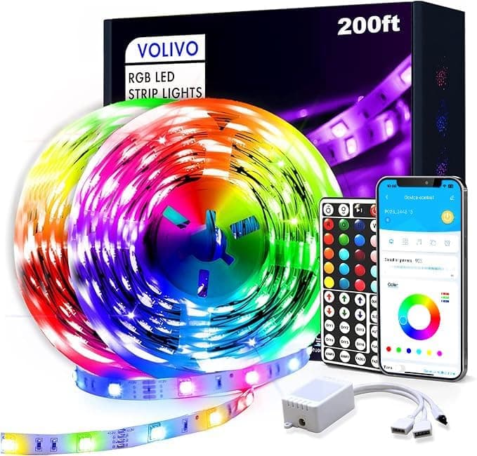 VOLIVO 200ft Led Strip Lights for Bedroom with App Control,RGB Led Lights