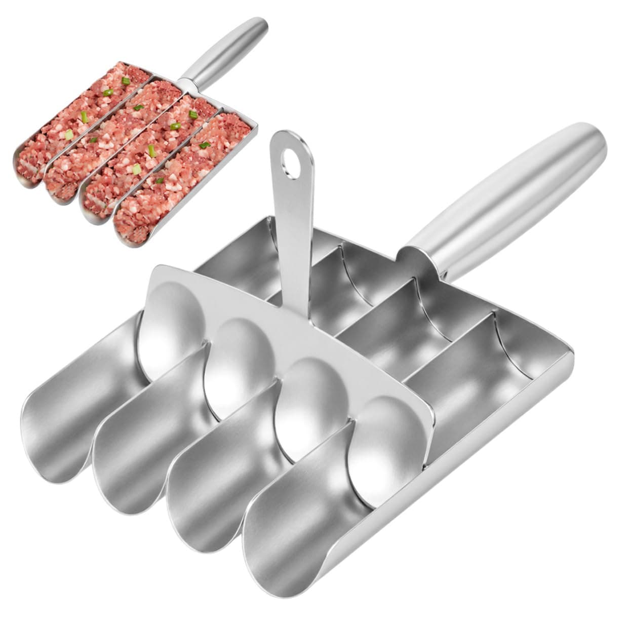 SMASOLO Stainless Steel Meatball Maker Tool, Non-Stick 4-Row Meatball Shaper for Kitchen, Fish Balls