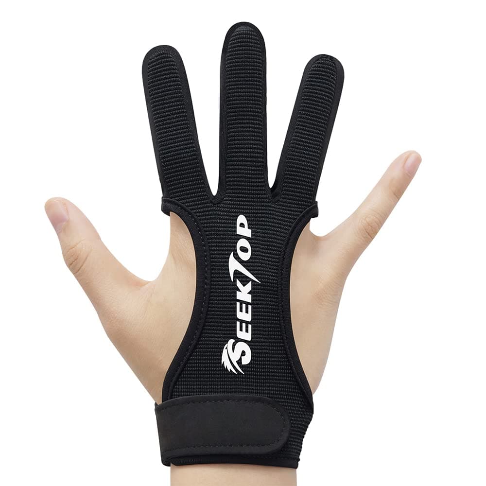 Seektop Archery Gloves Shooting Hunting Leather Three Finger Protector for Youth Adult Beginner -S