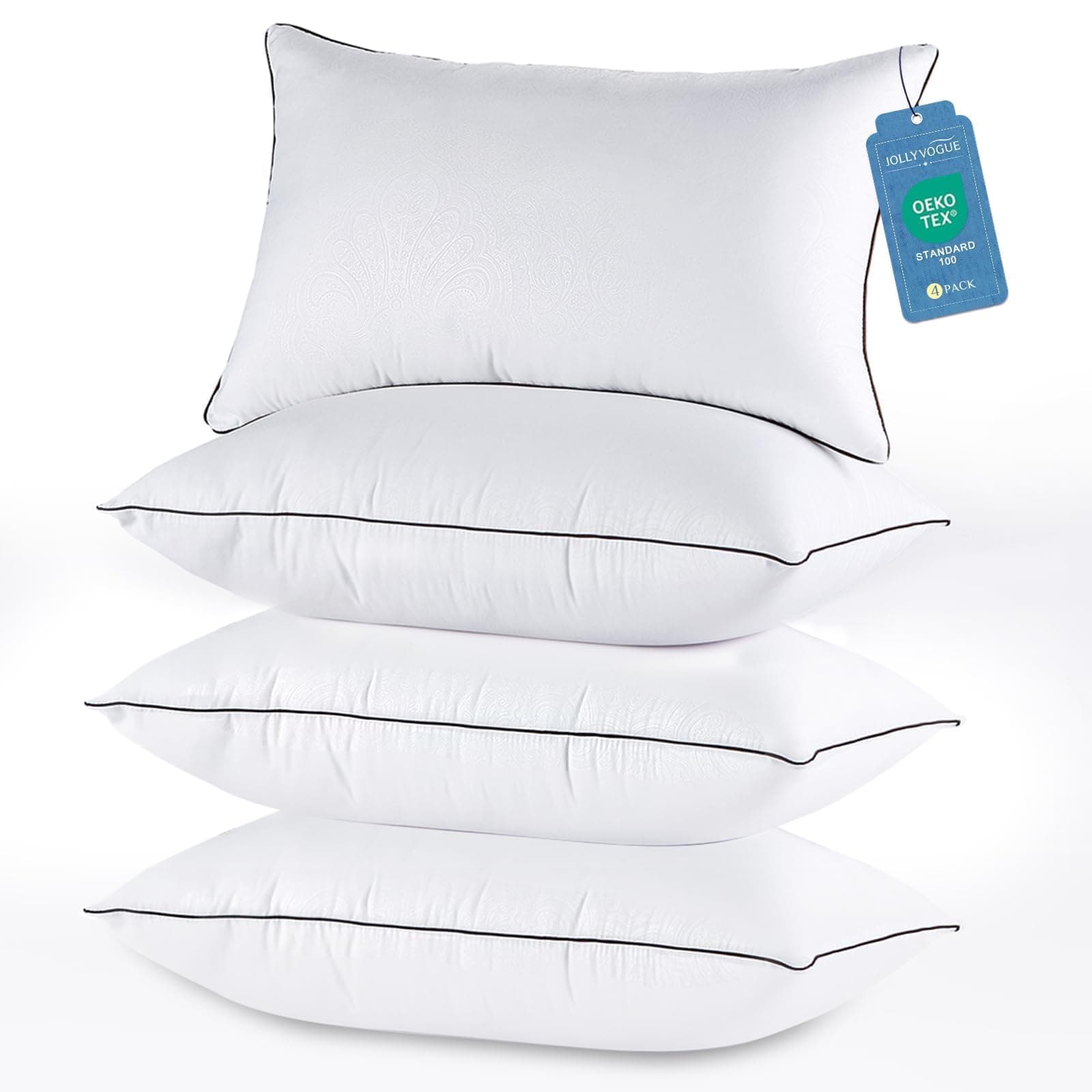 JOLLYVOGUE Pillows Queen Size Set of 4, Cooling and Firm Pillows with Oeko-Tex Certified Down Alternative Filling for Side, Back, and Stomach Sleepers, Hotel Collection