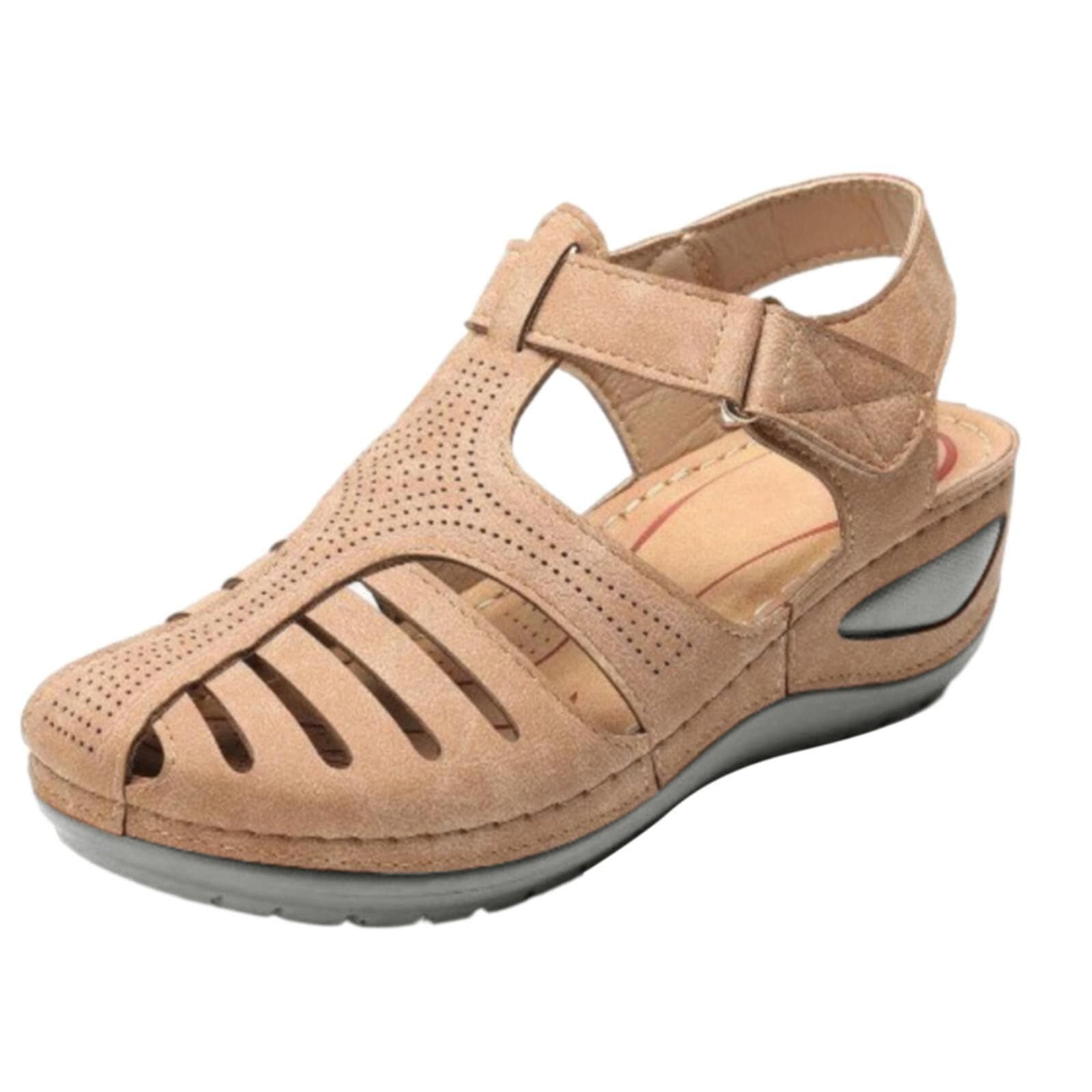 gladiator sandals for women Womens Sandals Closed Toe Wide Fit Orthopedic Sandal Casual Non Slip Wedge Shoes Comfortable Arch Support Fastening Slip on Walking Sandal Outdoor Beach Summer Brown 6.5