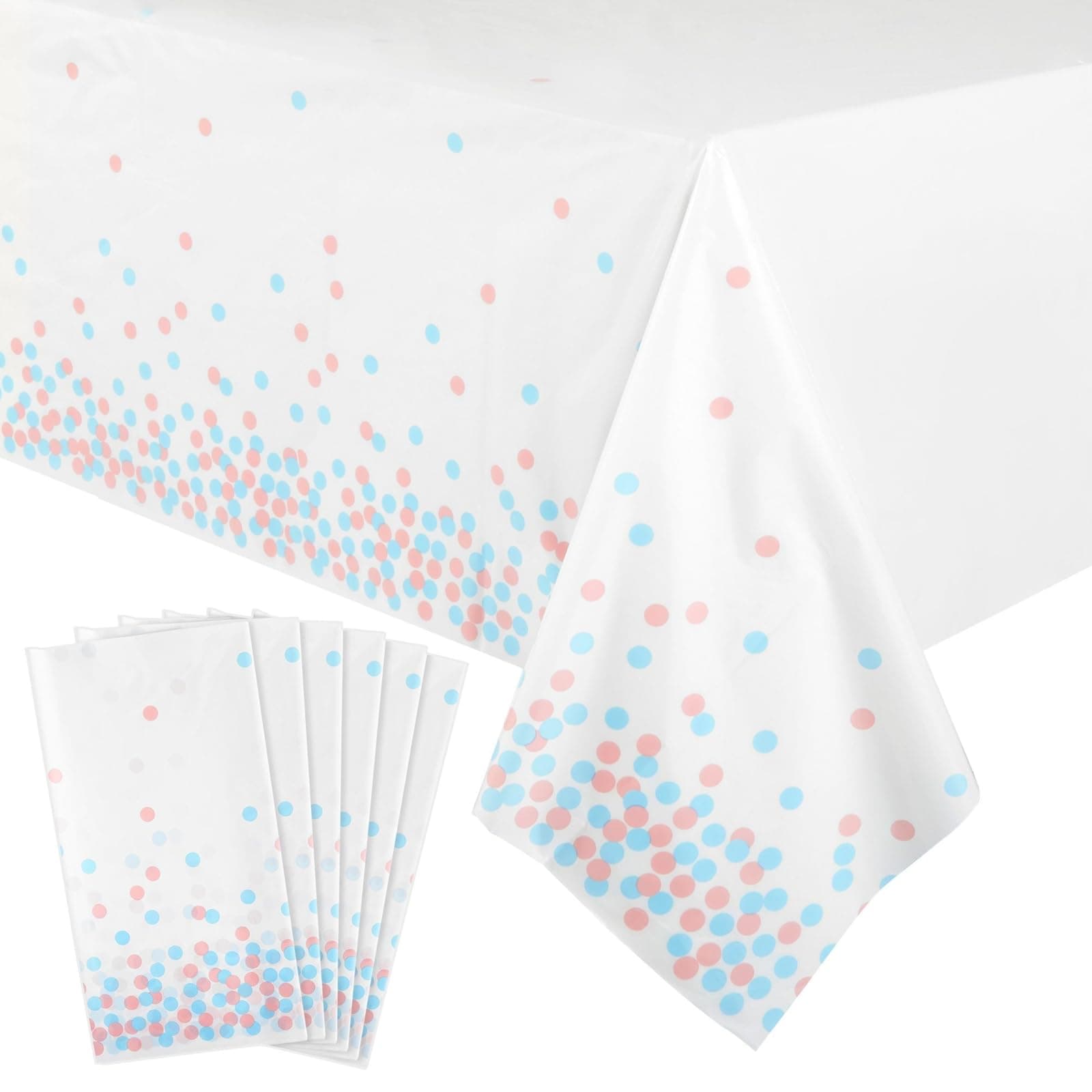 Sparkle and Bash Pink & Blue Confetti Table Cover - 54 x 108 in, 6-Pack, Plastic - Party Tablecloth for Gender Reveal & Baby Shower - Disposable Rectangle Tablecloth