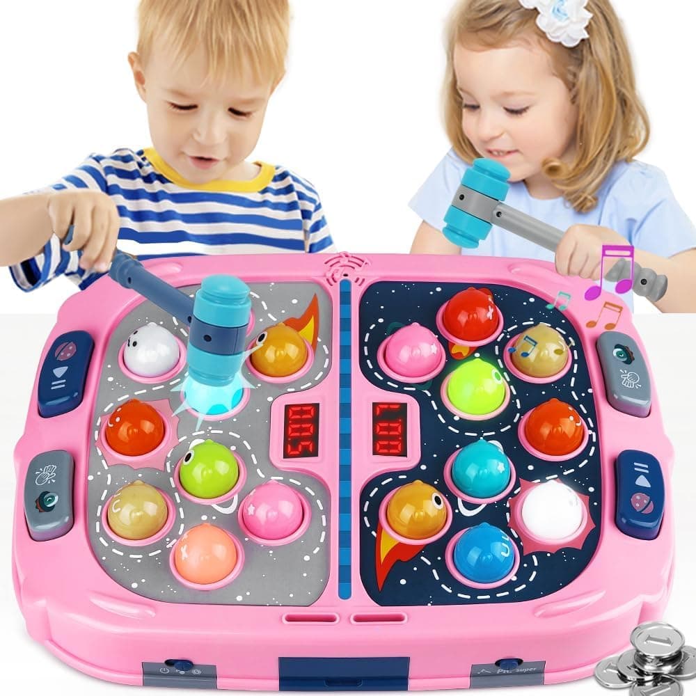 Whack Mole Game for Toddlers, Toys for 3 4 5 6+ Year Old Boys/Girls, Interactive Pounding Toy for 2 Hammers, 9 Speeds for Beginners/The Skilled/Experts to Challenge, Toys for 3+ Year Old Boys, Pink