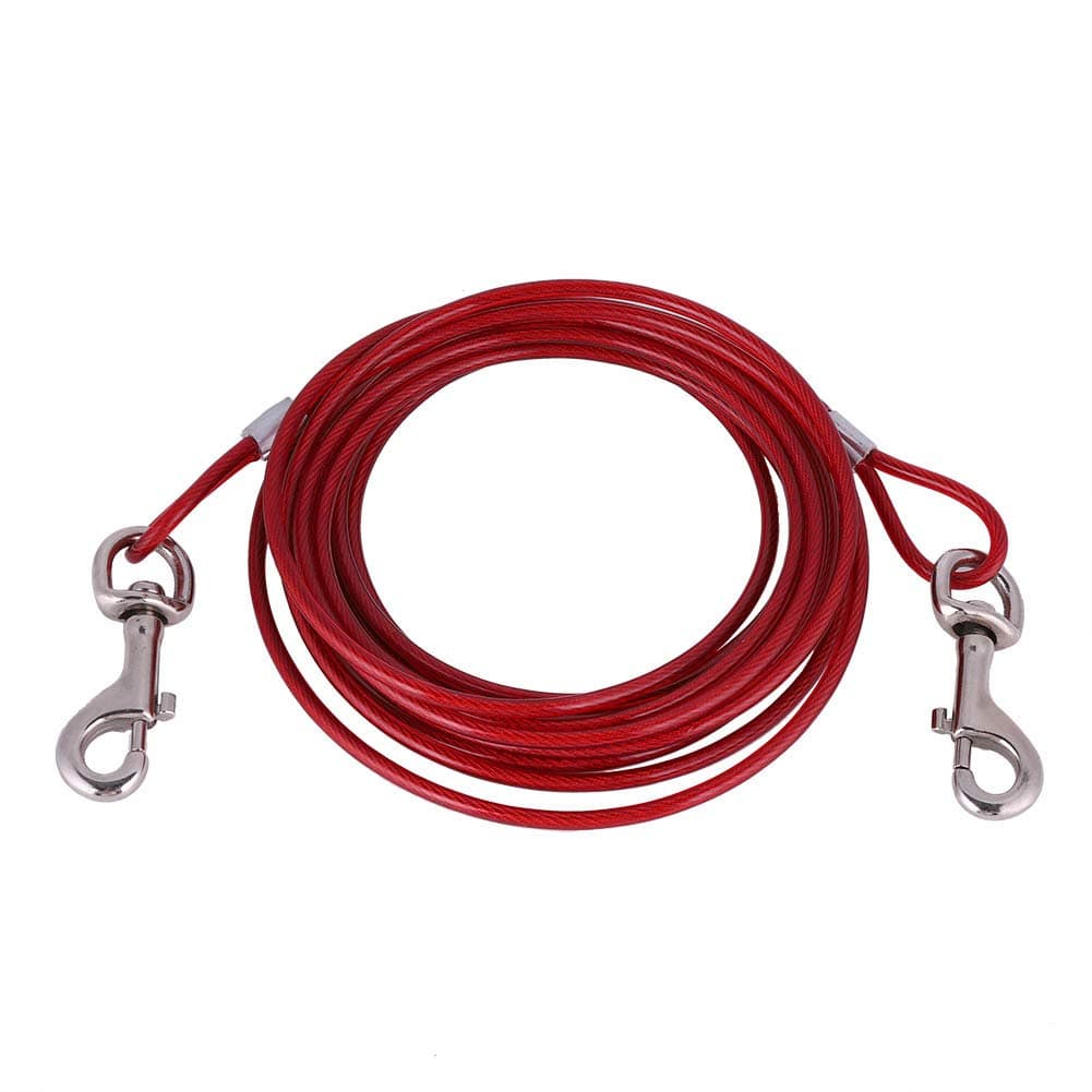Yctze HeavyDuty Outdoor Steel Wire Dog Leash for Camping and Picnic, 5mm Thick, 5m Long Robust Pet Safety Cable Rope, Ideal for Large Dogs (Red)