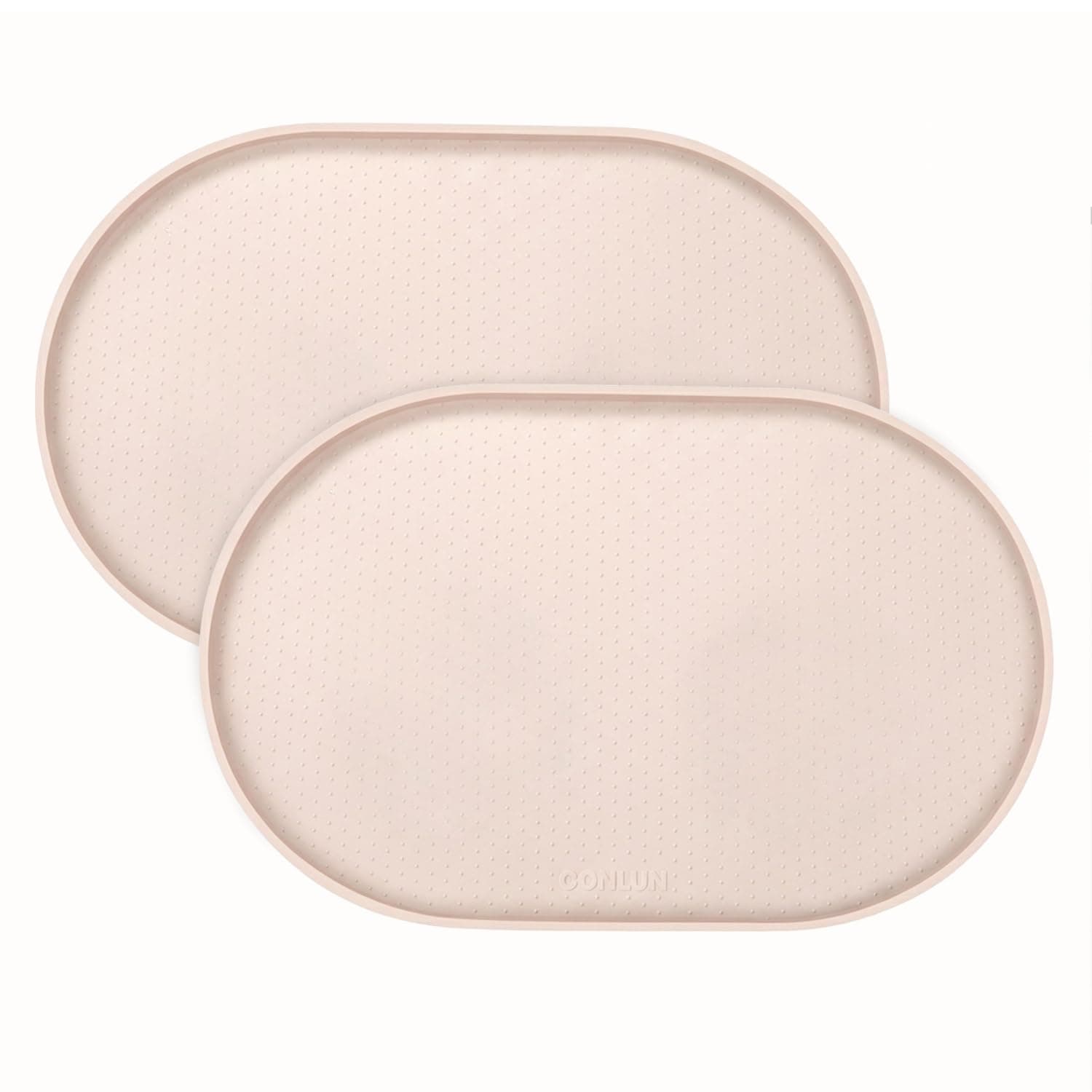 Conlun Dog Food Mat,1.2 cm Raised Edges Cat Food Mat for Spill Containment,BPA-Free Silicone Pet Food Mat for Floor Waterproof,Rubber Dog Mats for Food and Water Bowls(Natural Tan,48 x 30cm,2-Pack)