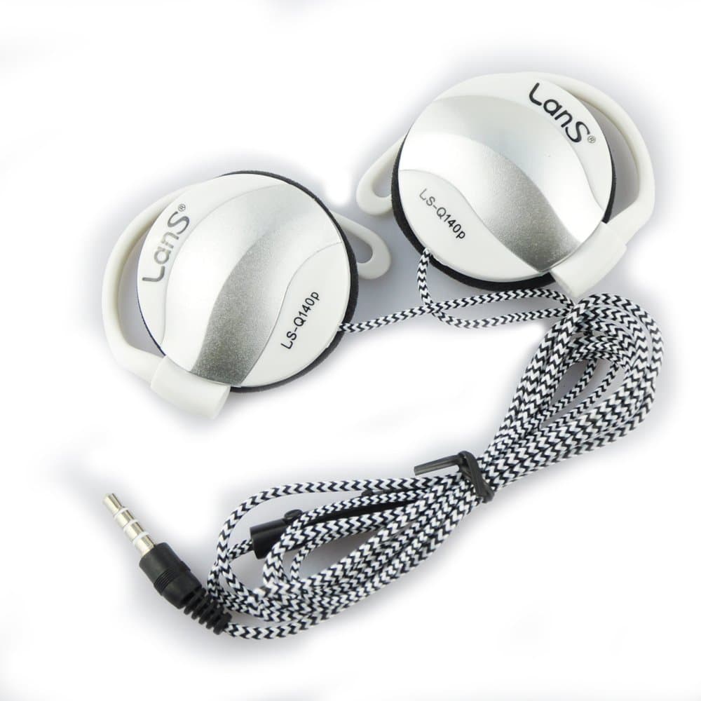 NewSilkRoad Sports Ear Hook Padded Stereo Over the Ear Headphones Headset With Braided CableMic Control For Devices With a 3.5mm Input Retail Package(Silver White)