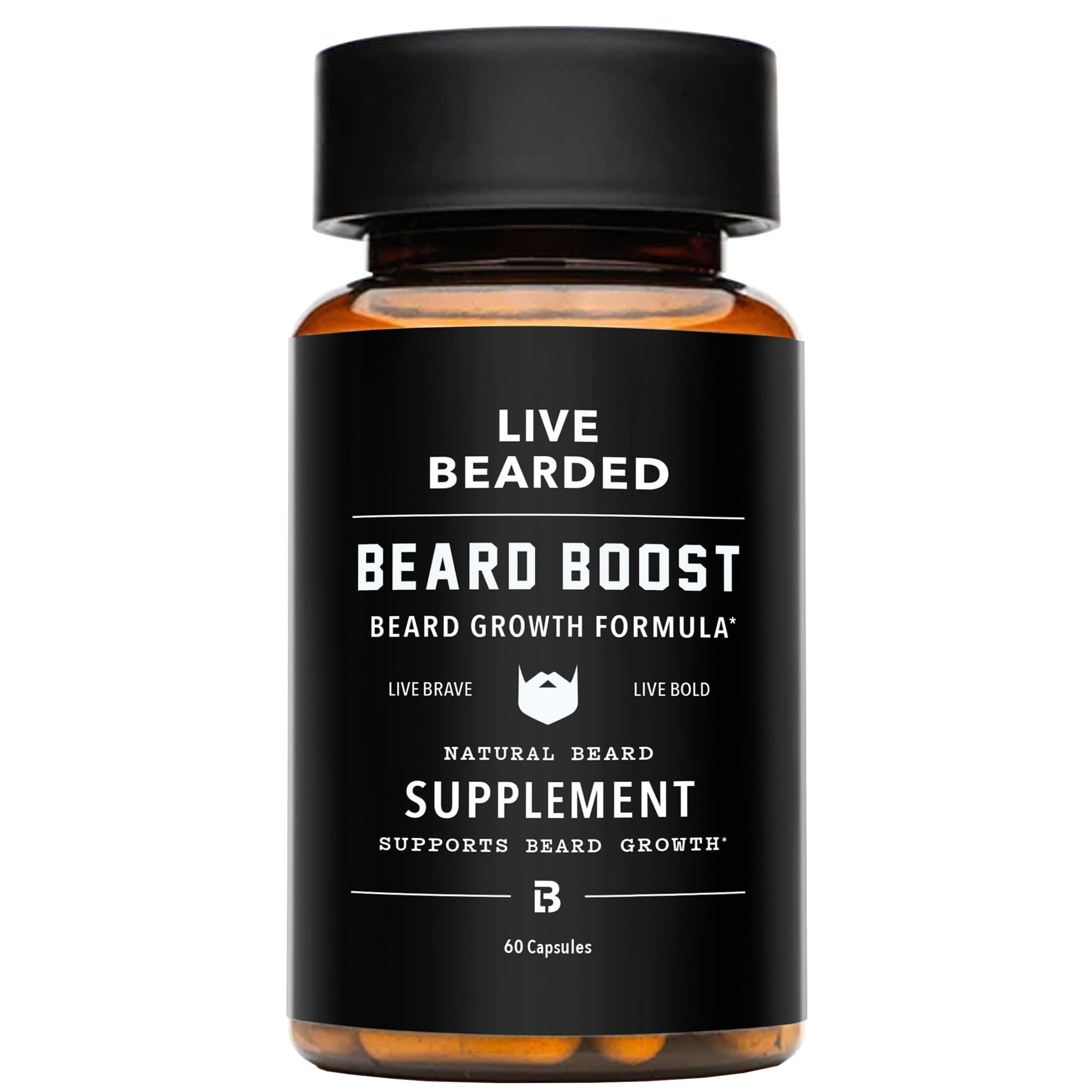Live Bearded Beard Boost - Beard Growth Vitamins for Men with Biotin, Collagen, Silica, Fo-Ti Root - Facial Hair Growth for Men, Made in the USA | 30-Day Supply