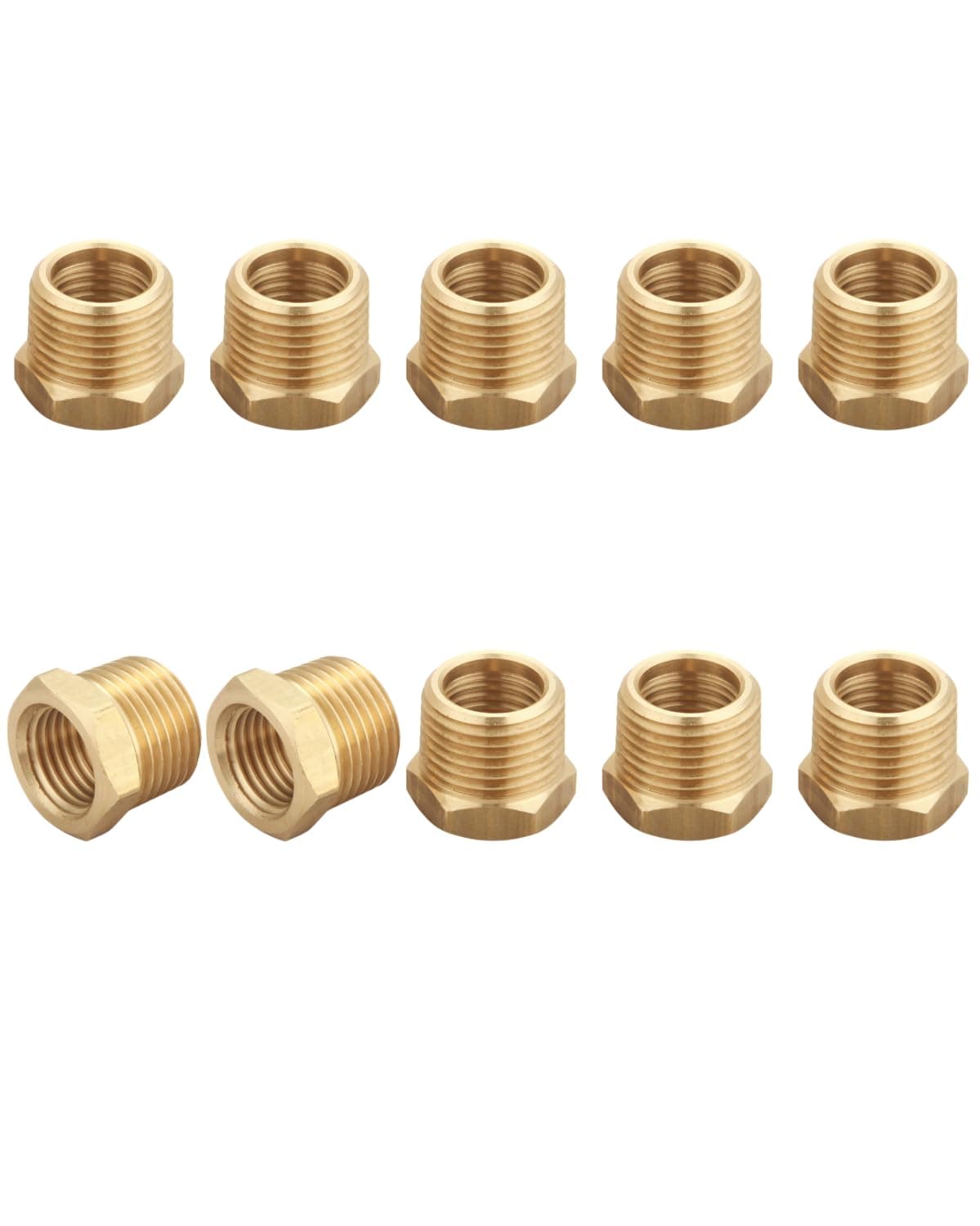 Pipe Fitting and Air Hose Fitings, Hex Bushing Nipple Coupling Set - 1/4-Inch NPT x 3/8-Inch NPT,Solid Brass, Male x Female Pipe- 10 Piece