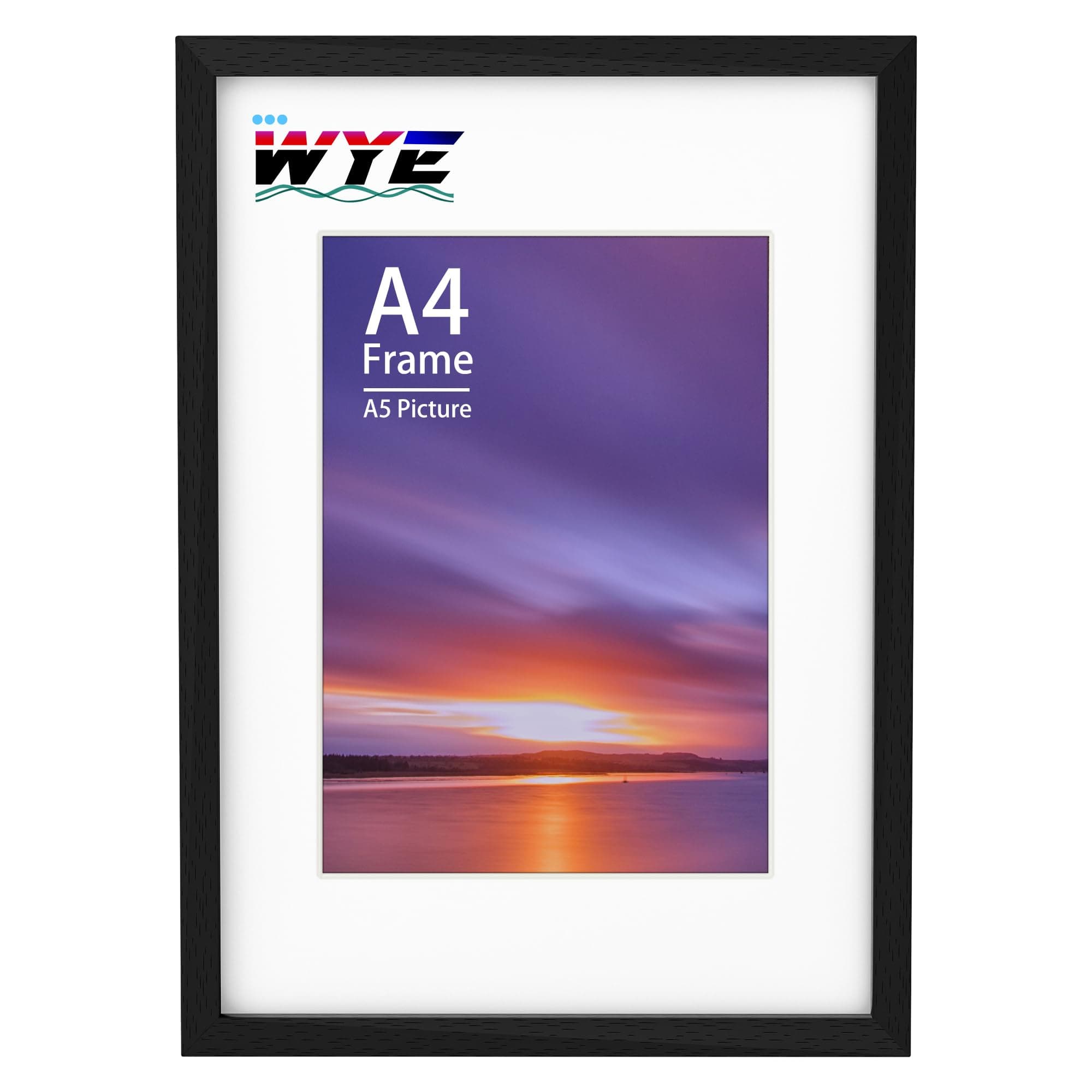 wyewye A4 Frame Wooden Photo Frames with A5 Mount, A4 Picture Frames with Stand Tabletop or Wall Hanging, A4 Black Frame Poster Frame with Plexiglass Window, Black