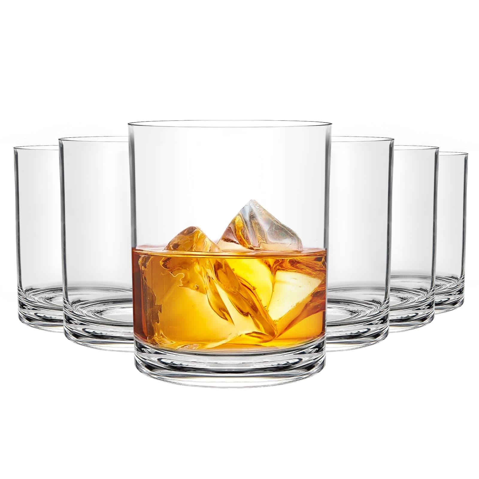 RLWY 12 Oz Unbreakable Whiskey Glasses Set of 6, Old Fashioned Glass, Clear Cocktail Glasses, Reusable Cups for Bourbon, Dishwasher-safe, BPA-free