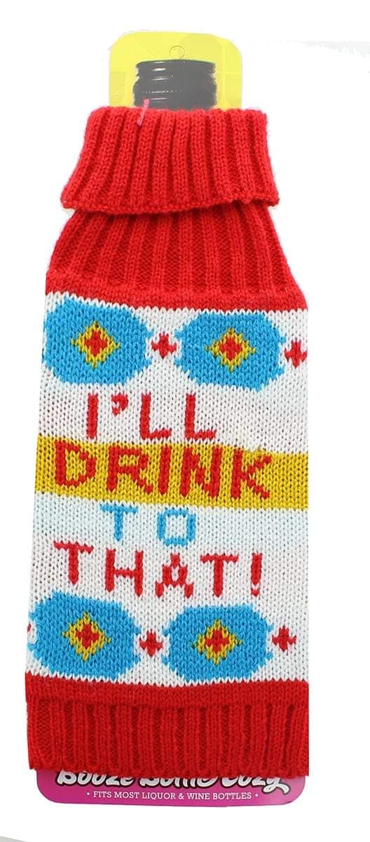 The Coop Knit Booze Bottle Cozy - "I'll Drink To That!"