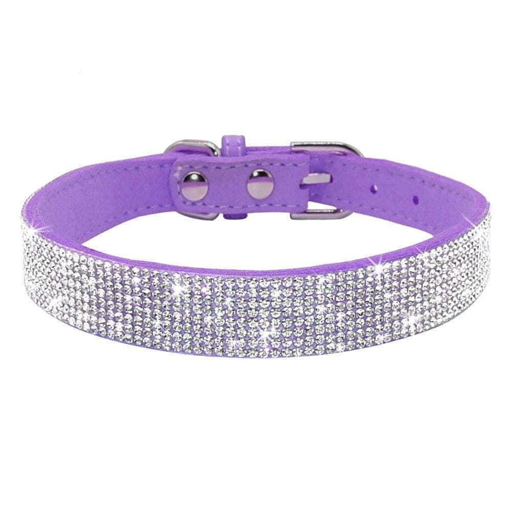 Pimaodog Cute Dazzling Rhinestone Cool Dog Collar Soft Suede Leather Adjustable Crystal Diamond Necklace for Small Medium Large Puppies (M:32-38cm, Purple)