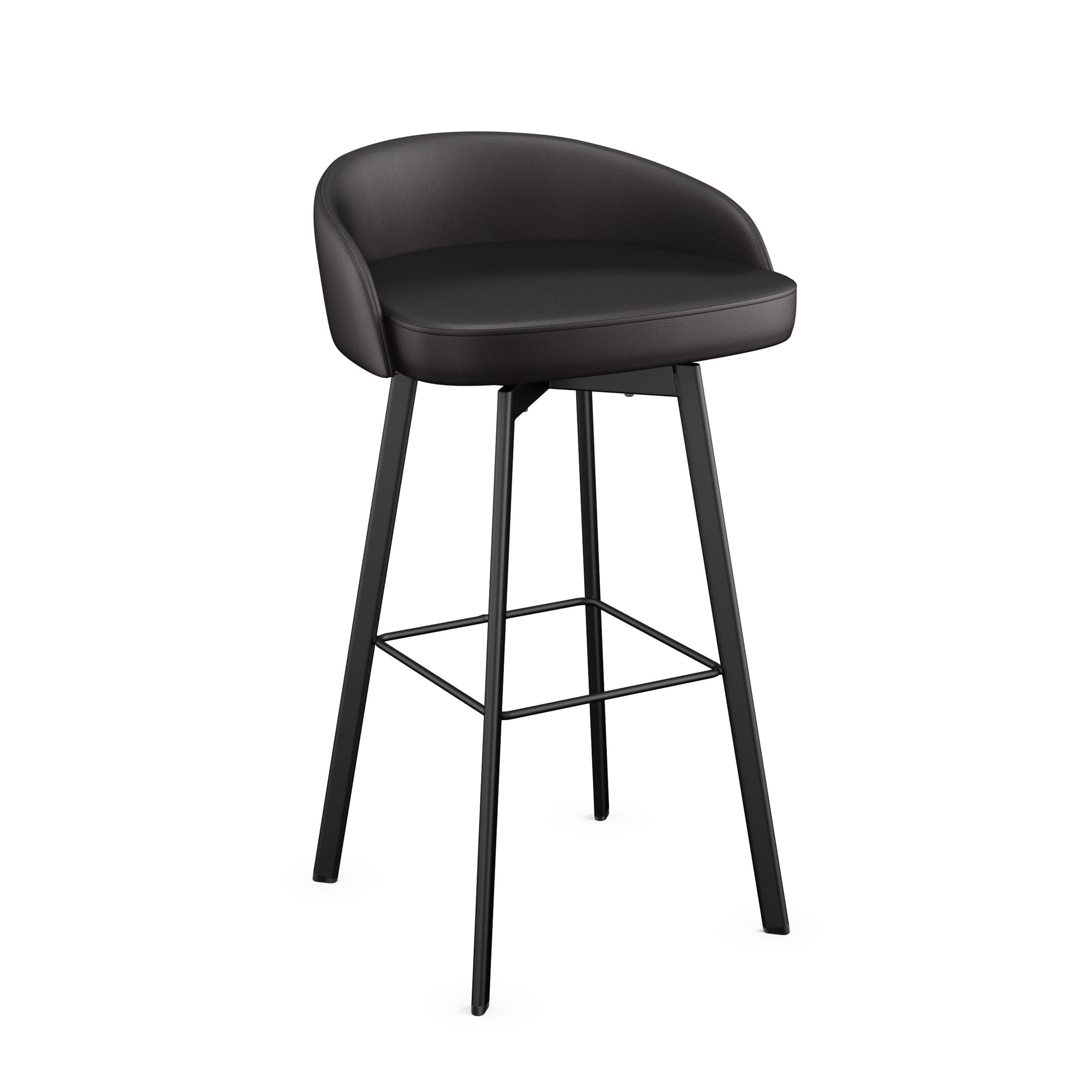 Amisco Cruz 26" Counter Height Barstool, Swivel Stool with Low Backrest and Metal Base for Kitchen Island or Bar - Black Faux Leather/Black Metal/Counter Height