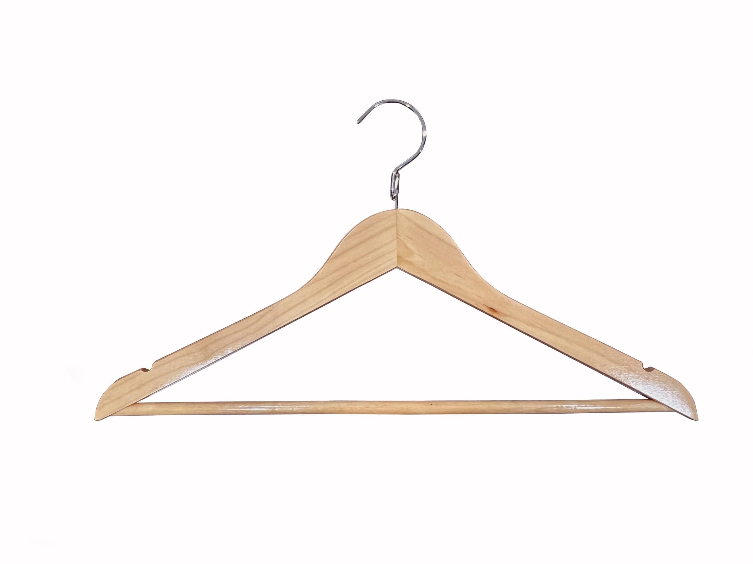 Proman Products Luxury Triad Kascade Wooden Hangers 50 Pack, Unique Triangle Ring Design, Space Saving Pants Clothes Hanger with Pants Bar and Shoulder Notches, Natural