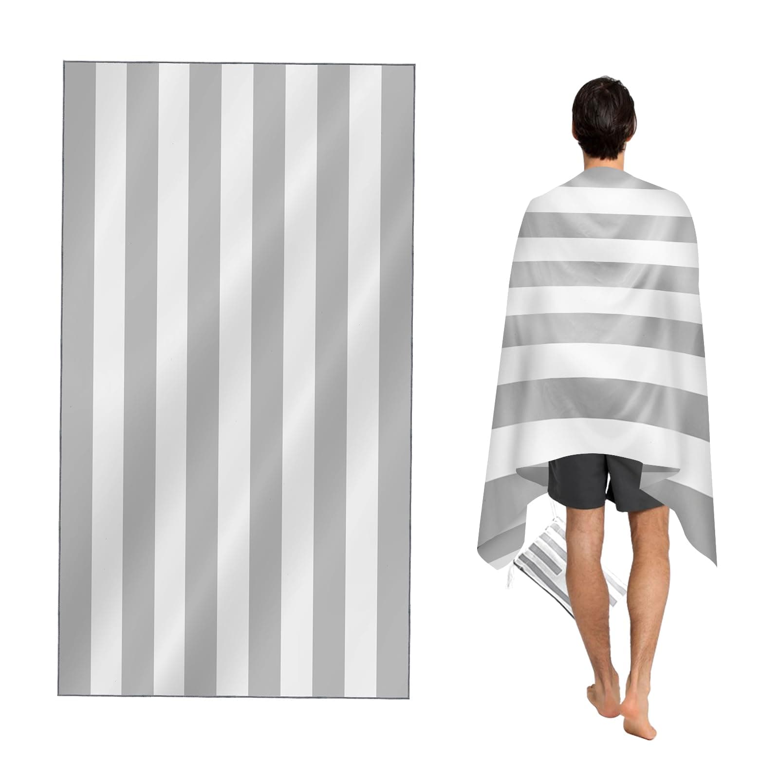 CNMTCCO Large Beach Towel for Adults with Bag - Quick Dry Microfibre - 100% Recycled Bay and Dock Towel, Sand Free - Compact, Lightweight, (160x80cm) (Light Grey)