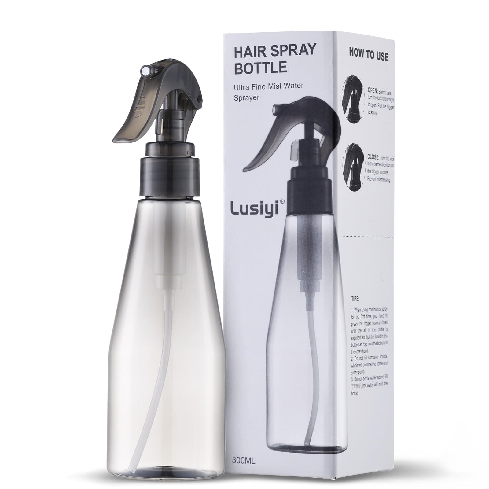 Grehge us Spray Bottle for Hair (10 oz) Atomizer Sprayer, Fine Mist Mister (Black, 300ml)