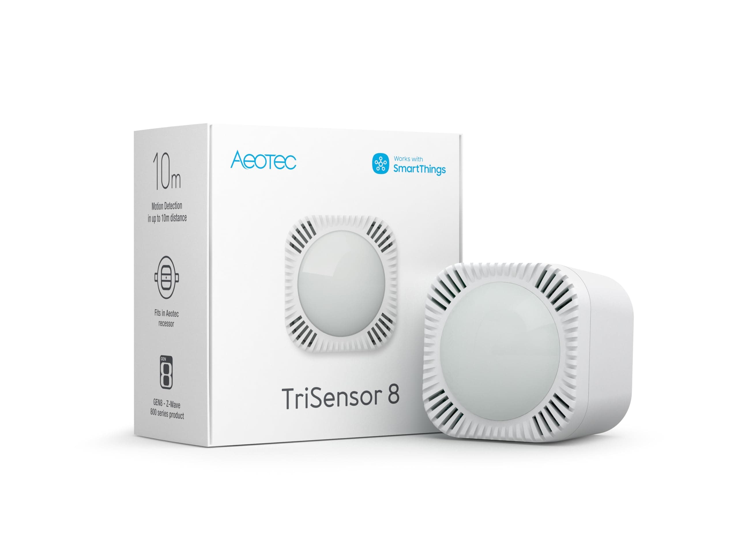 Aeotec TriSensor 8, 800 Series Zwave Motion Sensor, Temperature, Light Sensor, Works with Zwave Hub Smartthings 3" 1 Security System, Long Range Capable
