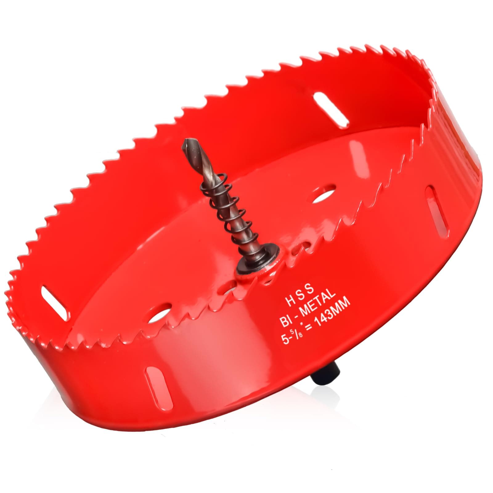 Hole Saw 5-5/8 inch for Wood and Plastic, 143mm Diameter HSS Bi-Metal Circular Hole Drill Cutter with Pilot Bit for Drywall, Plasterboard, Fiberglass and Vent Pipes, 3-Flat Shank 3/8"