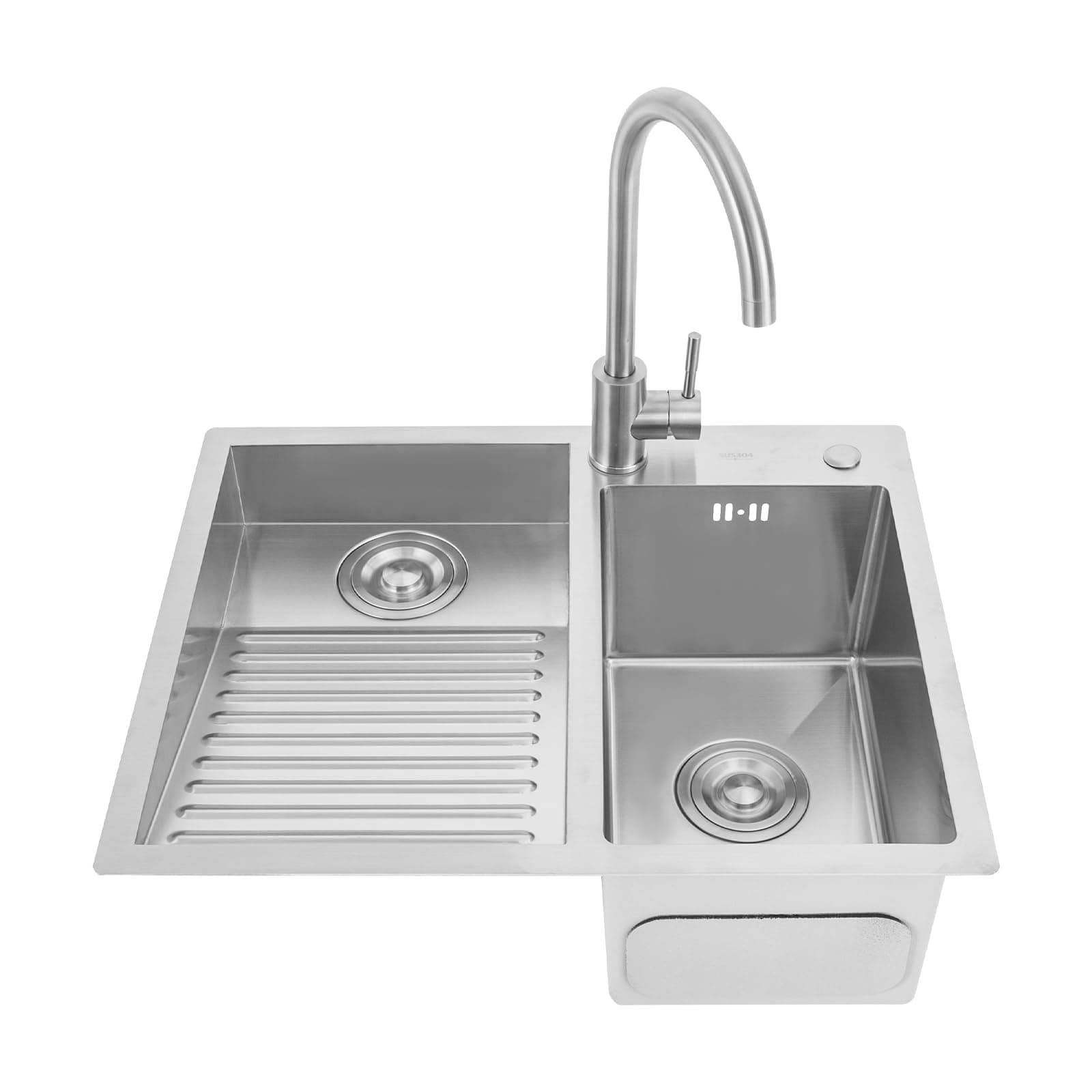 Stainless Steel Laundry Utility Sink with Washboard 23.62 * 18.89in Top Mount&Under Mount Laundry Sink Wash Basin Double Bowl Laundry Pool for Kitchen Balcony Outdoor Use