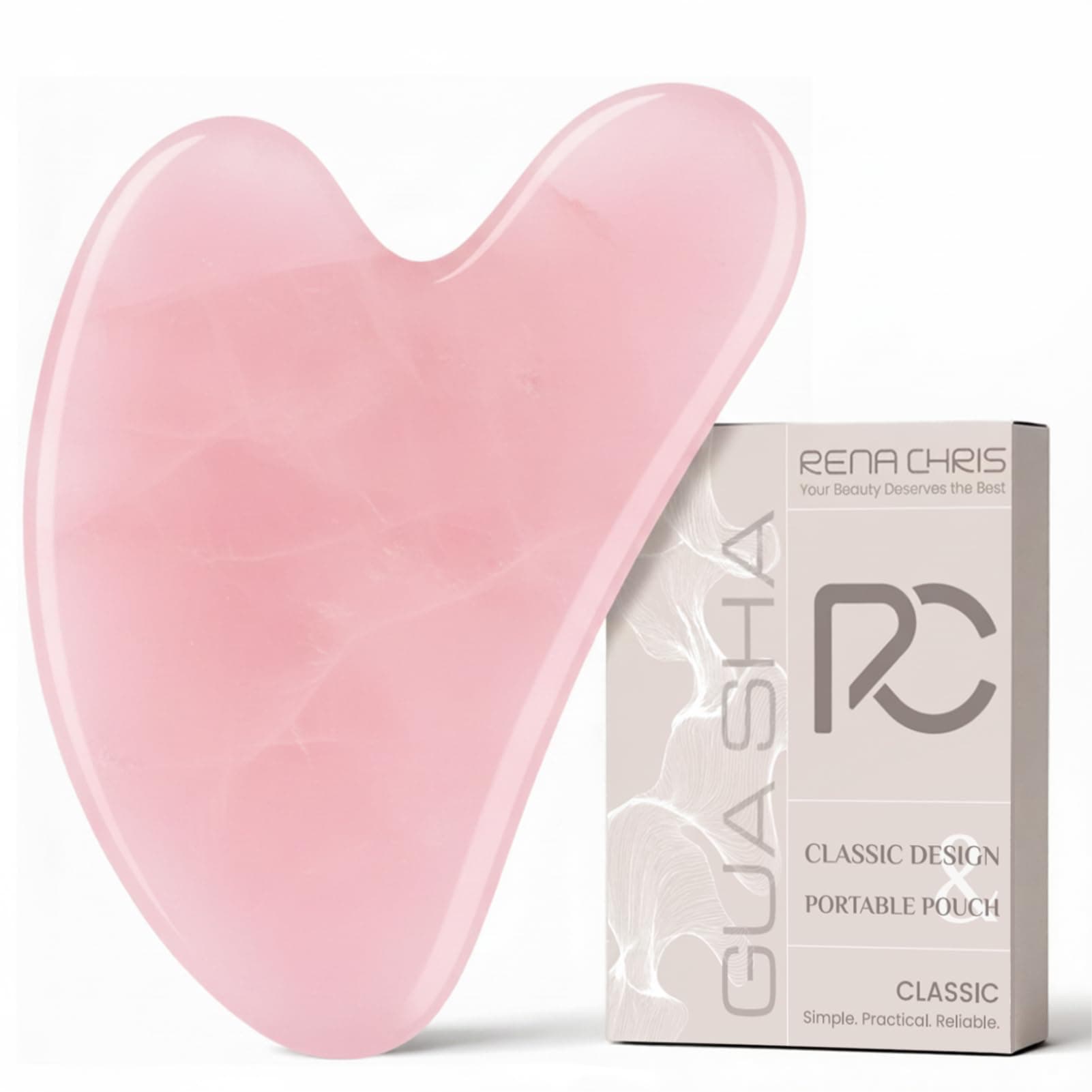 Rena Chris Gua Sha Facial Tools, Natural Jade Stone Guasha, Manual Back Massagers, Manual Massage Sticks, Facial and Body Massage Tool, Skin-Care Tool (Pink)