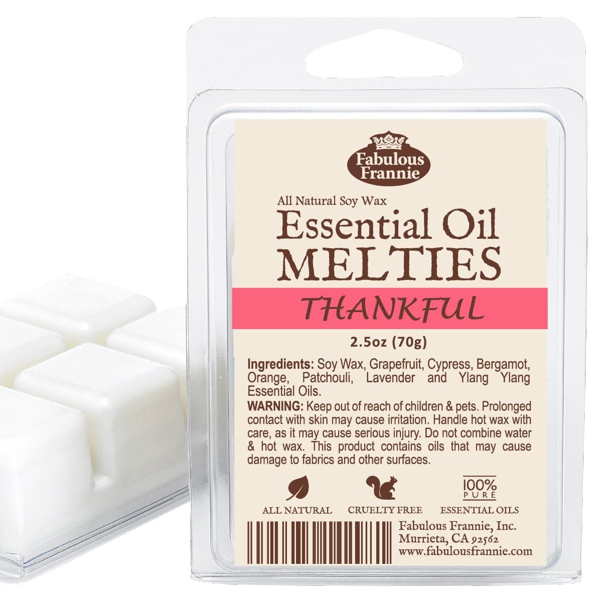 Fabulous Frannie Thankful 100% Pure & Natural Soy Tart Meltie Made with Pure Lime, Bergamot, Grapefruit, Cypress, Patchouli and Ylang Ylang Essential Oils 2.5 oz