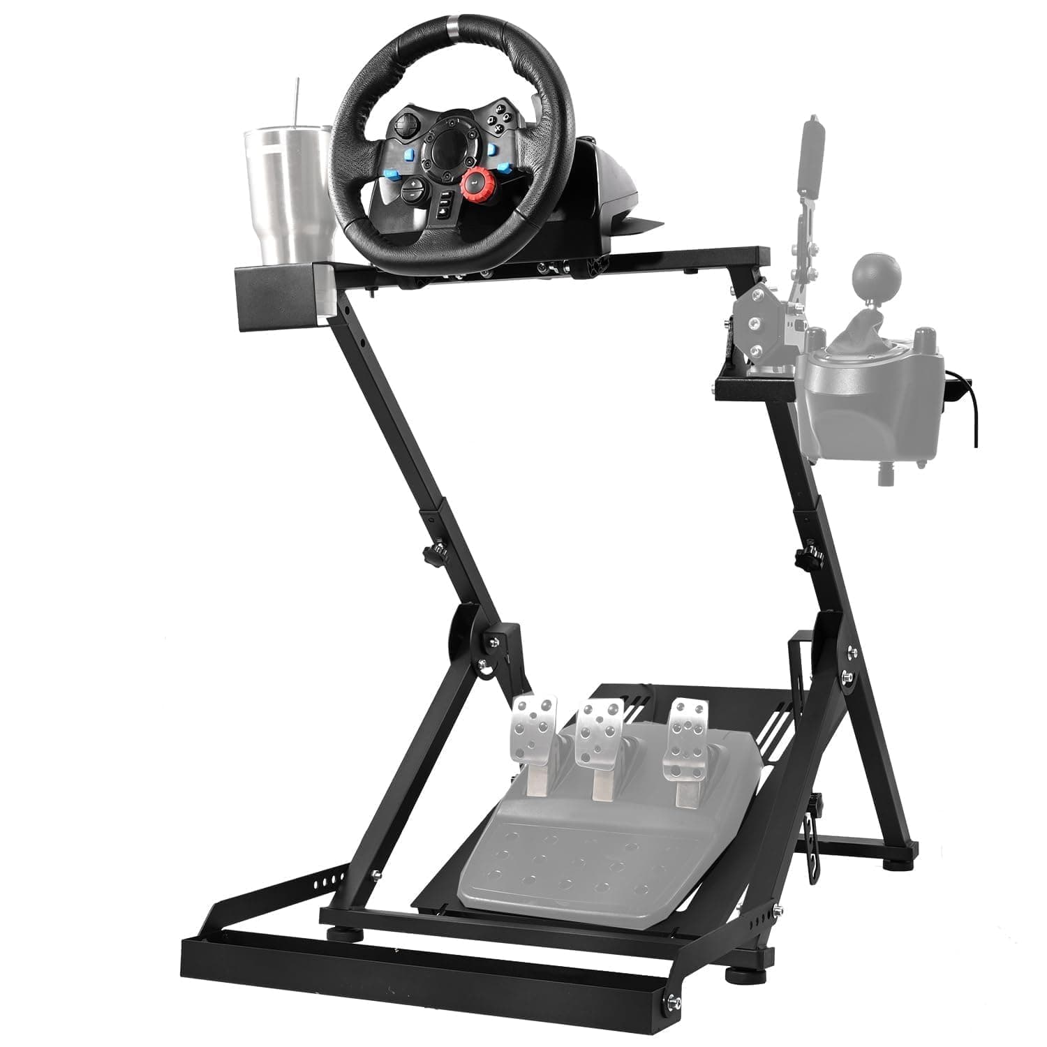 Gazzyt Upgrade Racing Wheel Stand X-Frame Slot and Cup Holder Fit for Logitech/Thrustmaster/Fanatec G920,G27,G29,G25&T300,T300RS,T248 Steering Gaming Frame Without Wheel Shifter Pedal and Seat