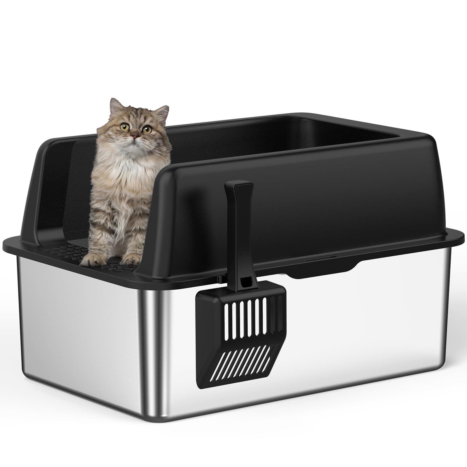 Zarler Stainless Steel Litter Box with Lid, Extra Large Cat Litter Box, XL Large Metal Litter Box for Big Cats with High Sided, Grey (Non-Sticky, Easy to Clean, Anti-Urine Leakage)