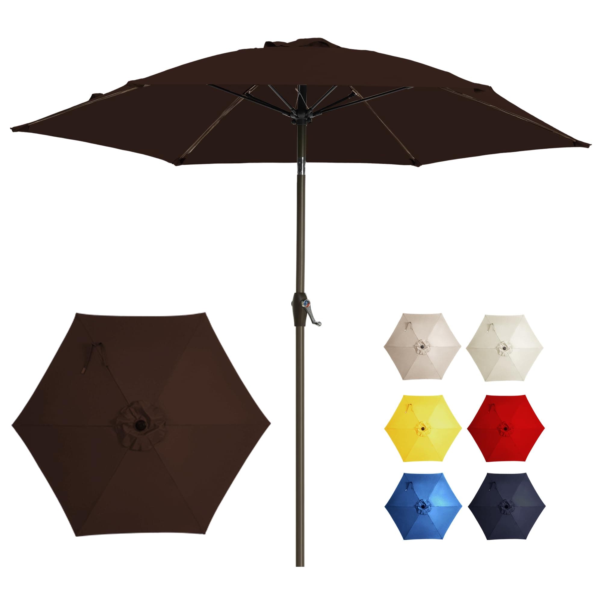 GREFORG 7.5FT Large Outdoor Patio Umbrella with Crank & Tilt - Durable Market Umbrella for Outdoor Patio with 6 Fiberglass Ribs for Poolside,Deck,Yard,Garden,Brown