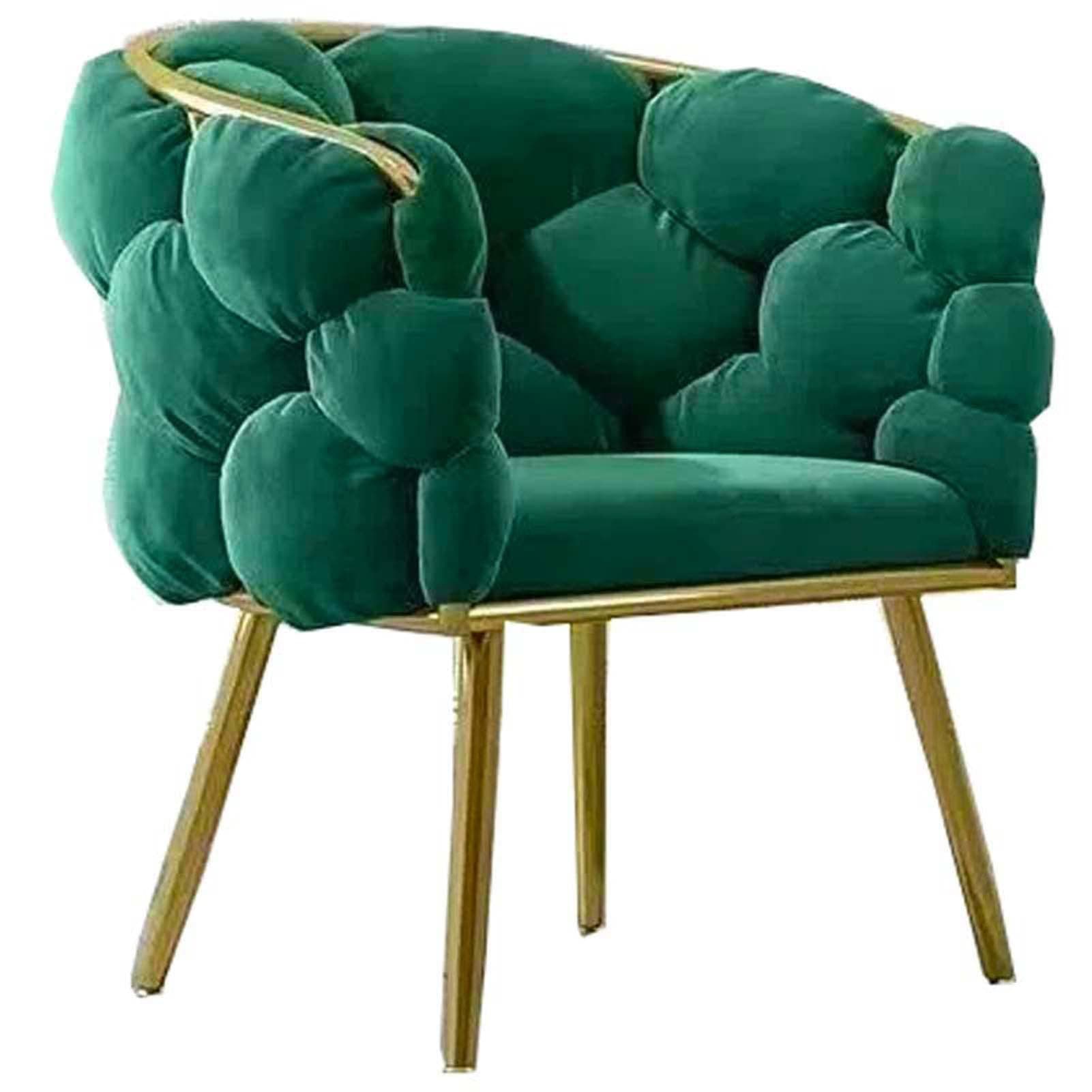 BUERJJ Modern Velvet Accent Chair, Single Sofa Chair, Tufted Accent Chairs with Gold Legs, Vanity Chair Bench, Comfy Reading Arm Chair for Bedroom (Green)