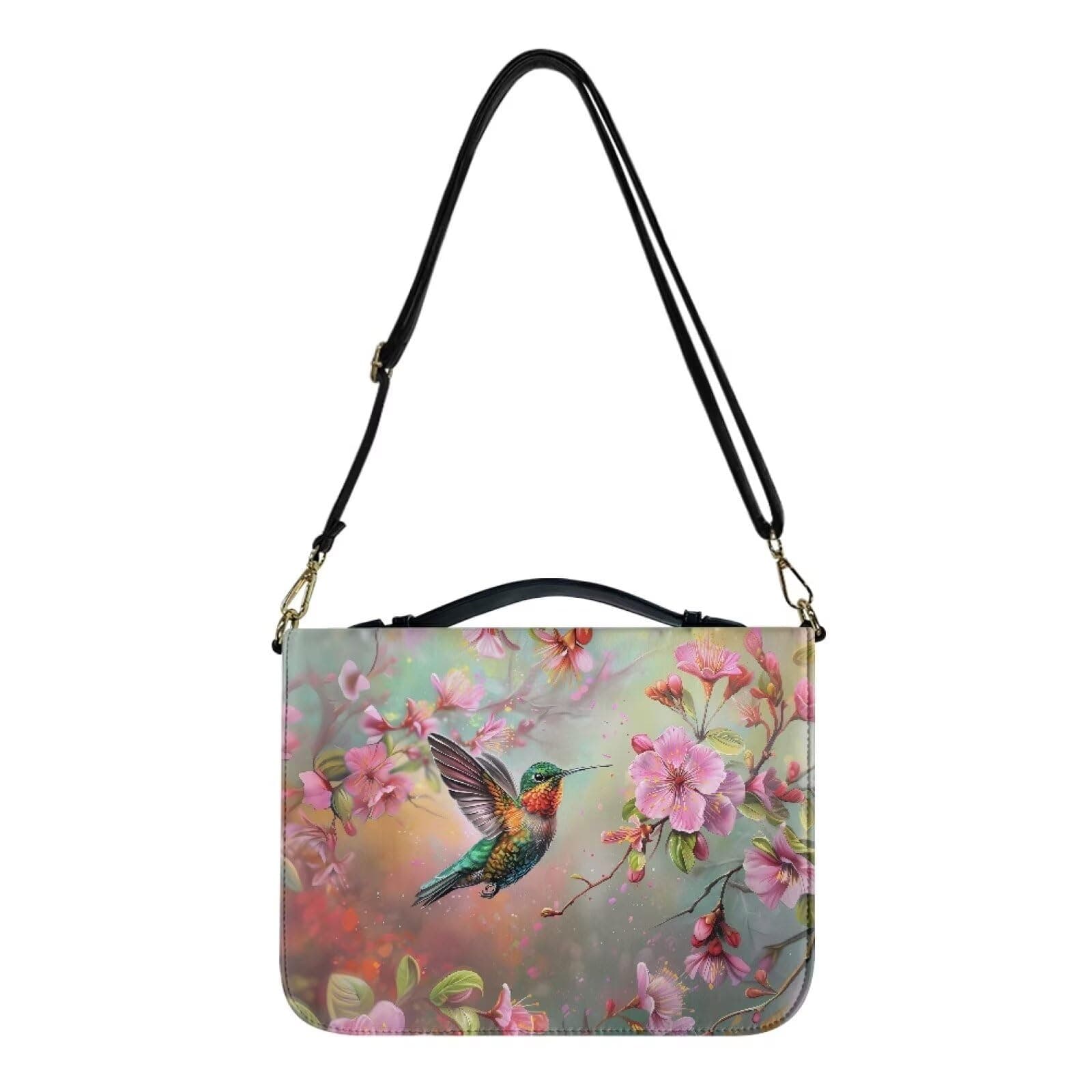 Talayituse Hummingbird Flower Leaf Print Leather Bible Cover for Women Men, Bible Case Multifunctional Bible Bag Bible Carrying Case Bible Carrier with Shoulder Strap, XL