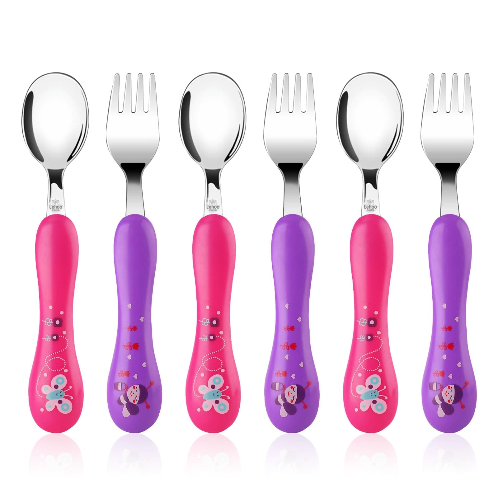 Lehoo Castle Stainless Steel Toddler Utensils Set, 6-Piece Butterfly Design