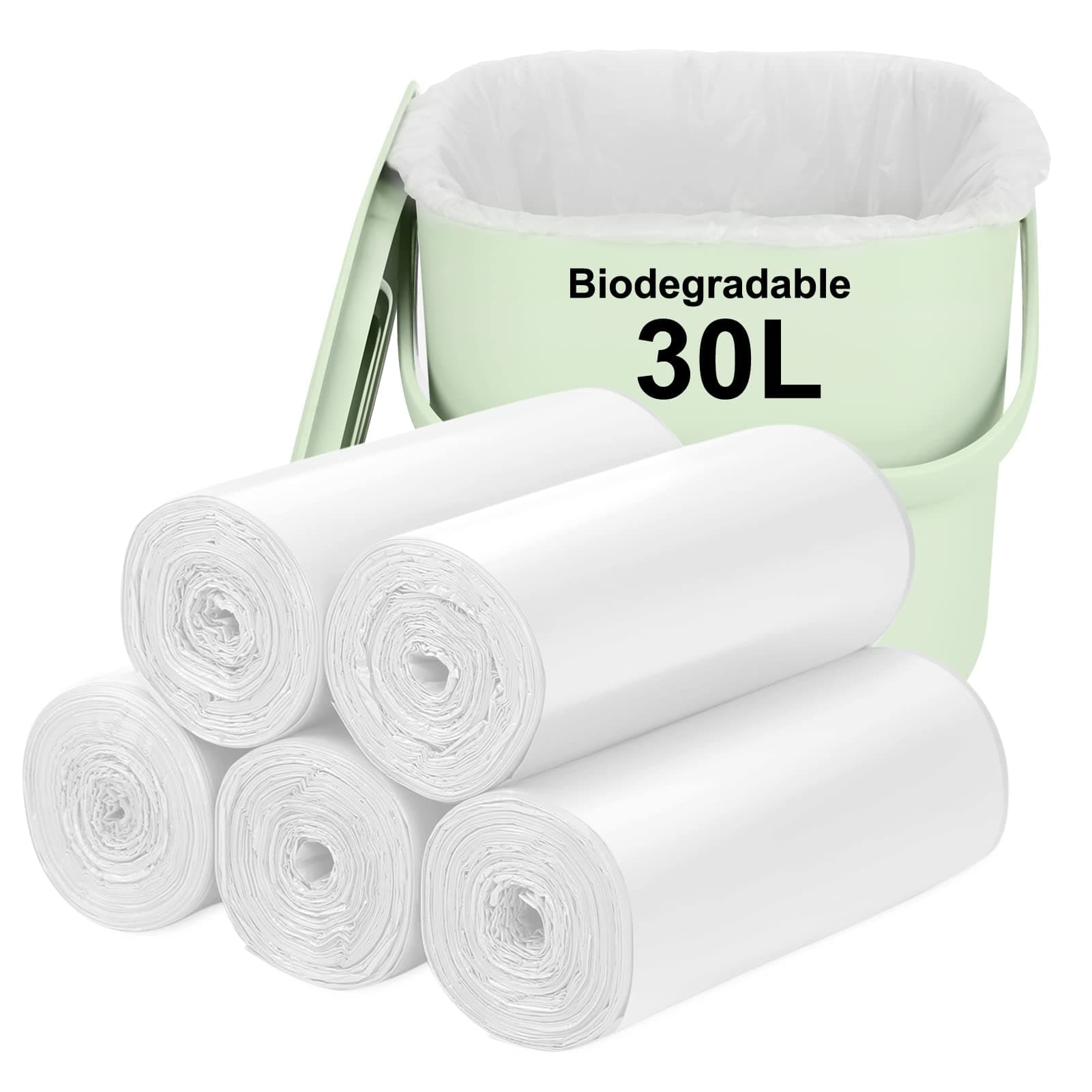 Biodegradable Trash bags 80PCS, Aievrgad 8Gallon/30L middle Garbage bags/For kitchen Bin. Bin Liner/Trash/rubbish Bags, 100% Recycled,Tough, degradable, Compost Bags for Food/household-White