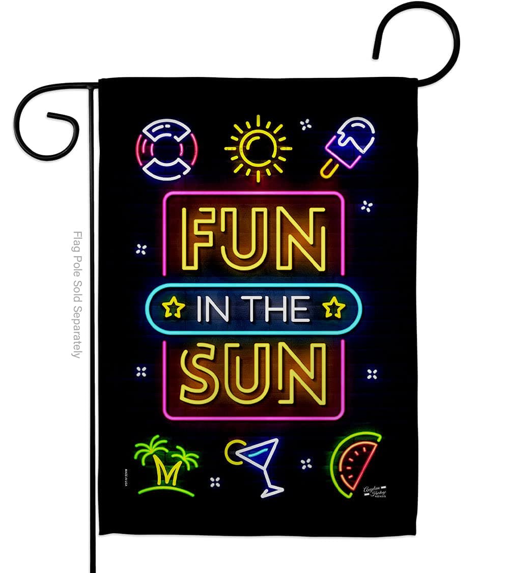 Angeleno Heritage Neon Fun in The Sun Garden Flag Summer Beach Pool Luau Tropical Party Season Outdoor Summertime Sunny House Decoration Banner Small Yard Gift Double-Sided, Made In USA