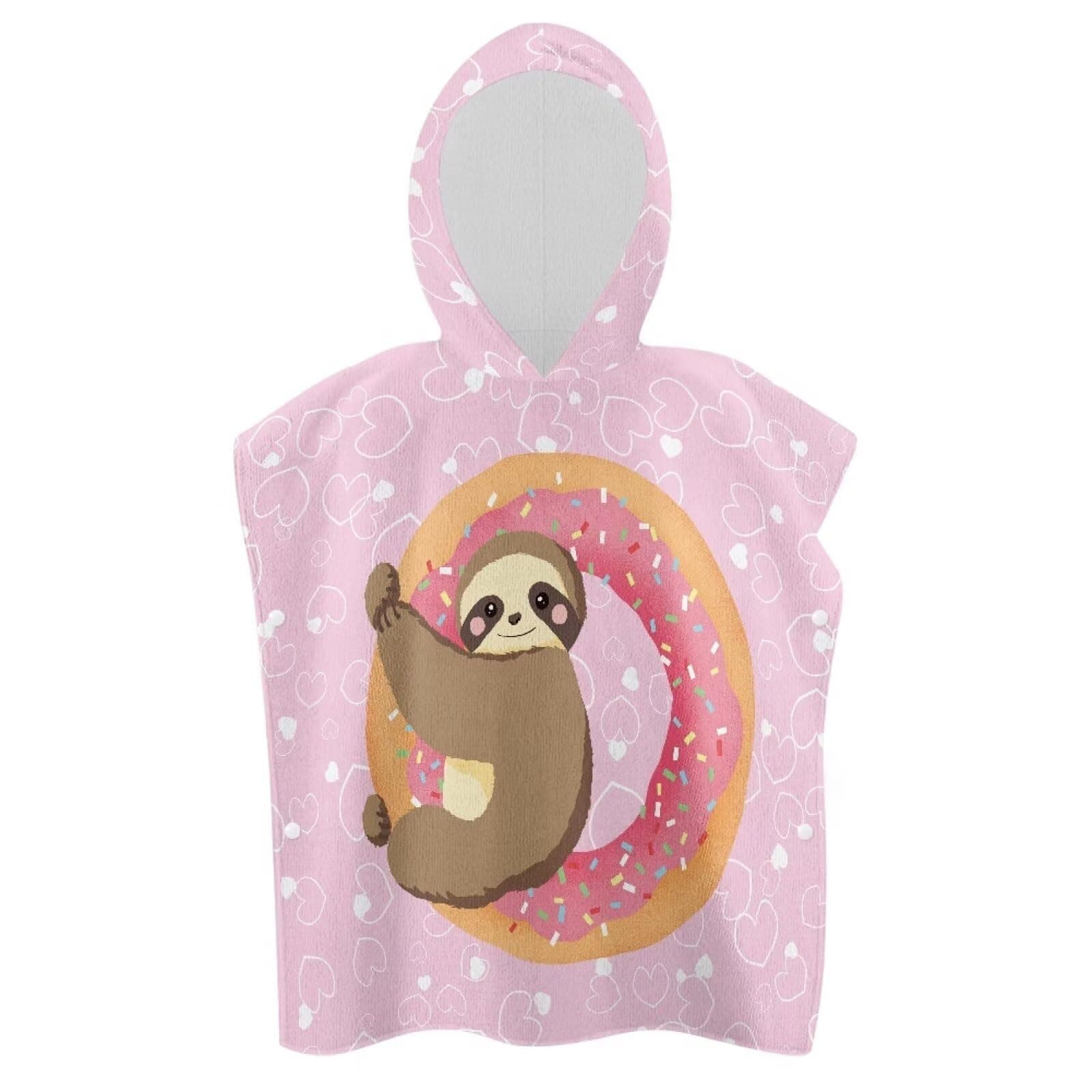 Goronwyfloyd Doughnut and Sloth Kid Hooded Bath Towel with Button for Fixed Skin Friendly and Durable Plush Towel for Boys and Girls Not Easy to Fade and Machine Washable