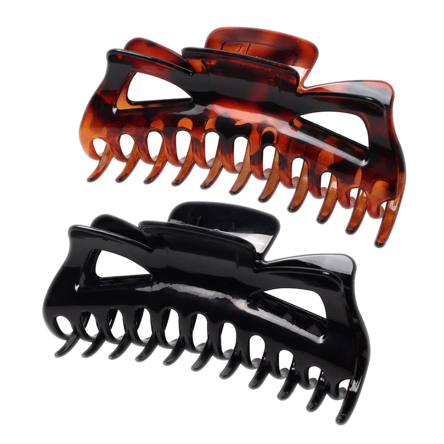 5.5 Inches Tortoiseshell Large Hair Claw Clips for Thick Hair Oversized Black Plastic Nonslip Big Clip Claws for Women Accessories Pack of 2 (Color B)